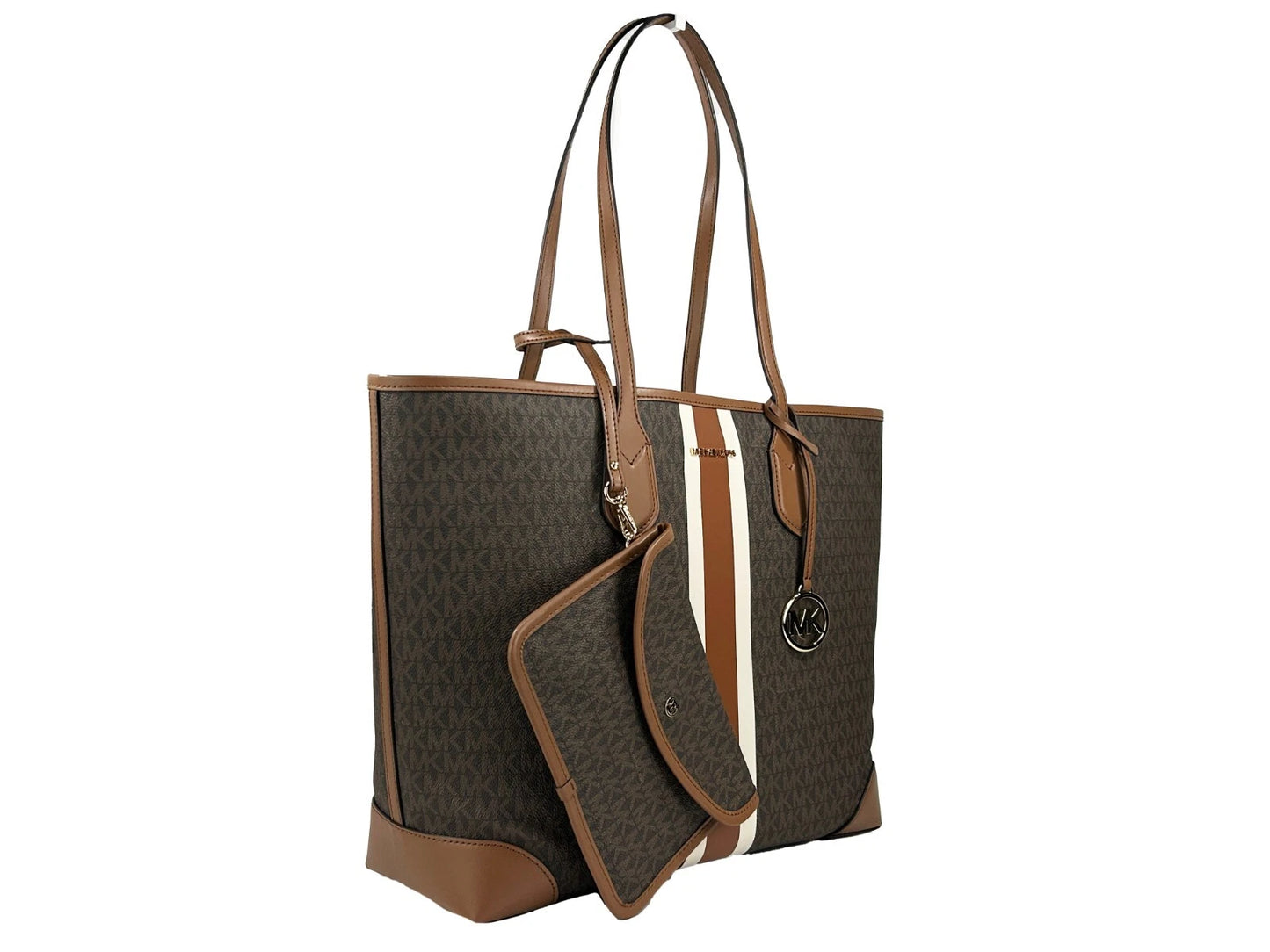 Sac fourre-tout de voyage Michael Kors Eva à grandes rayures et pochette marron