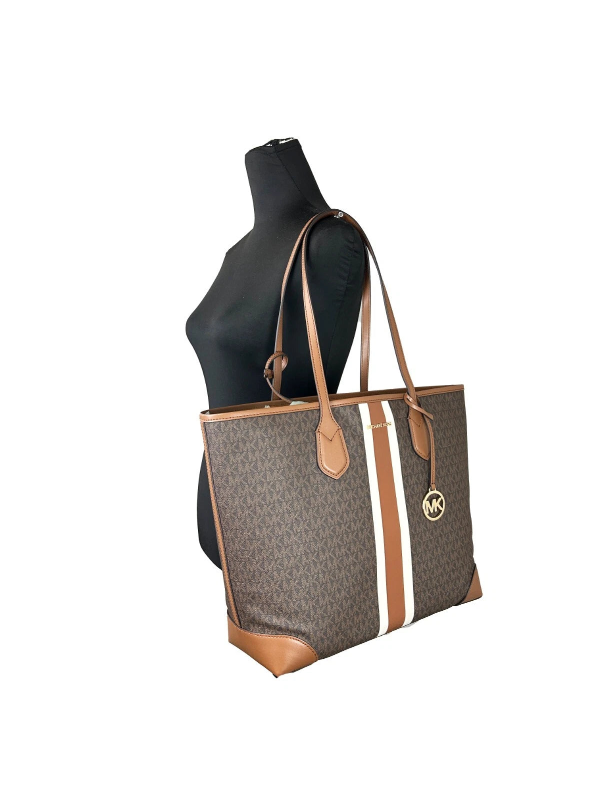 Sac fourre-tout de voyage Michael Kors Eva à grandes rayures et pochette marron