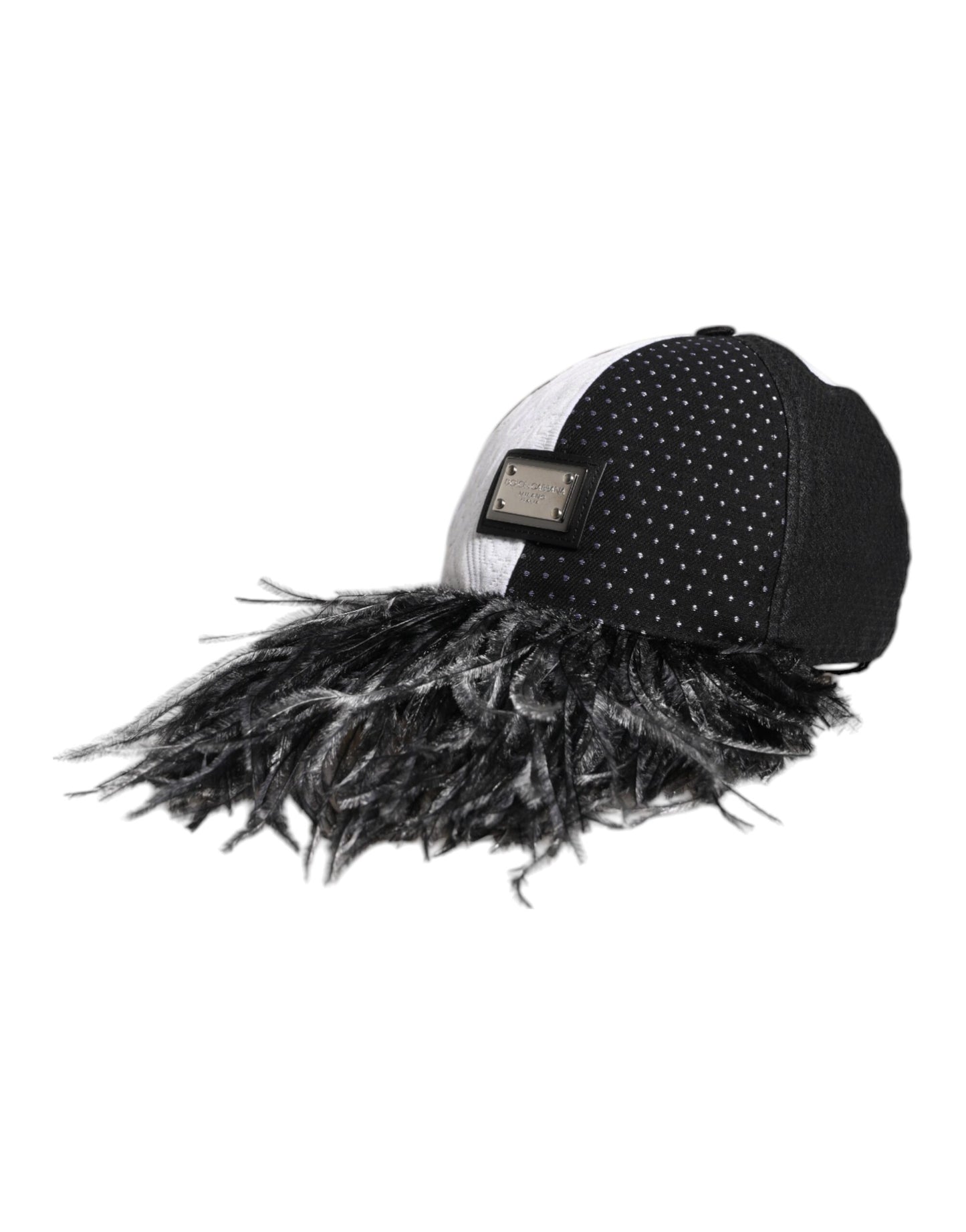 Casquette de baseball Dolce & Gabbana à pois blancs et noirs avec plumes