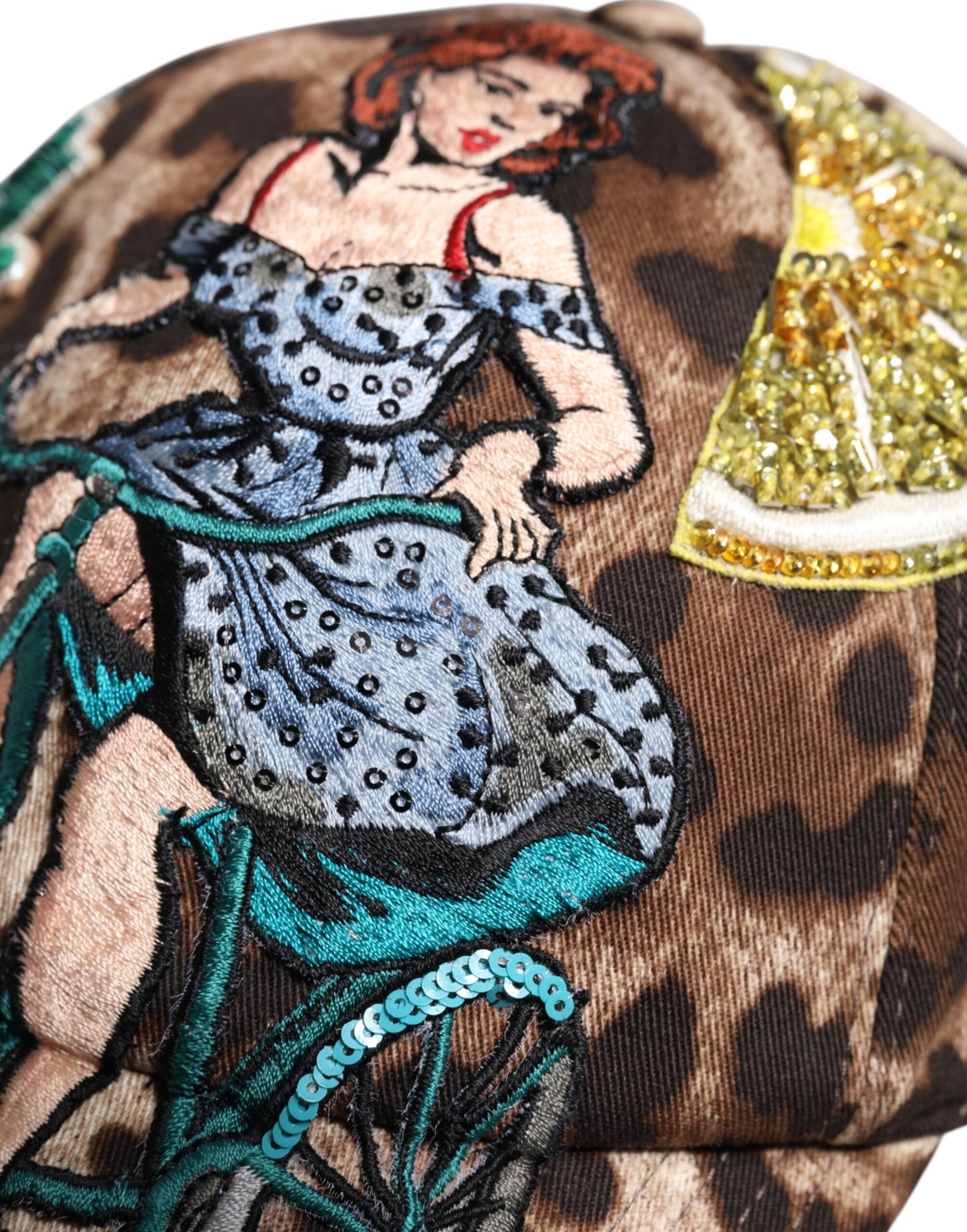 Casquette de baseball Dolce & Gabbana à sequins léopard marron Sicily