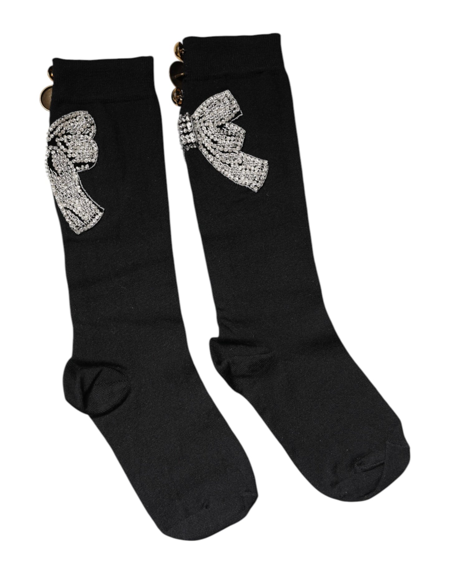 Chaussettes Dolce & Gabbana noires en tricot ornées de cristaux floraux