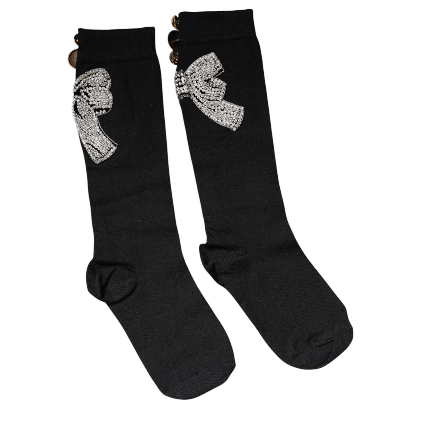 Chaussettes Dolce & Gabbana noires en tricot ornées de cristaux floraux