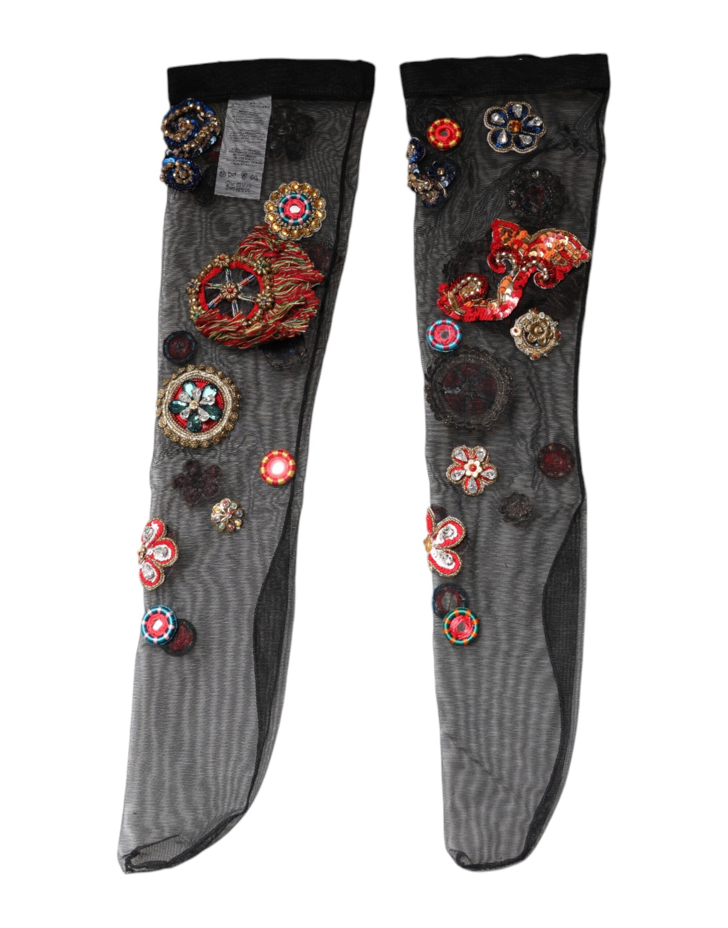 Chaussettes noires extensibles Carretto à cristaux Dolce & Gabbana