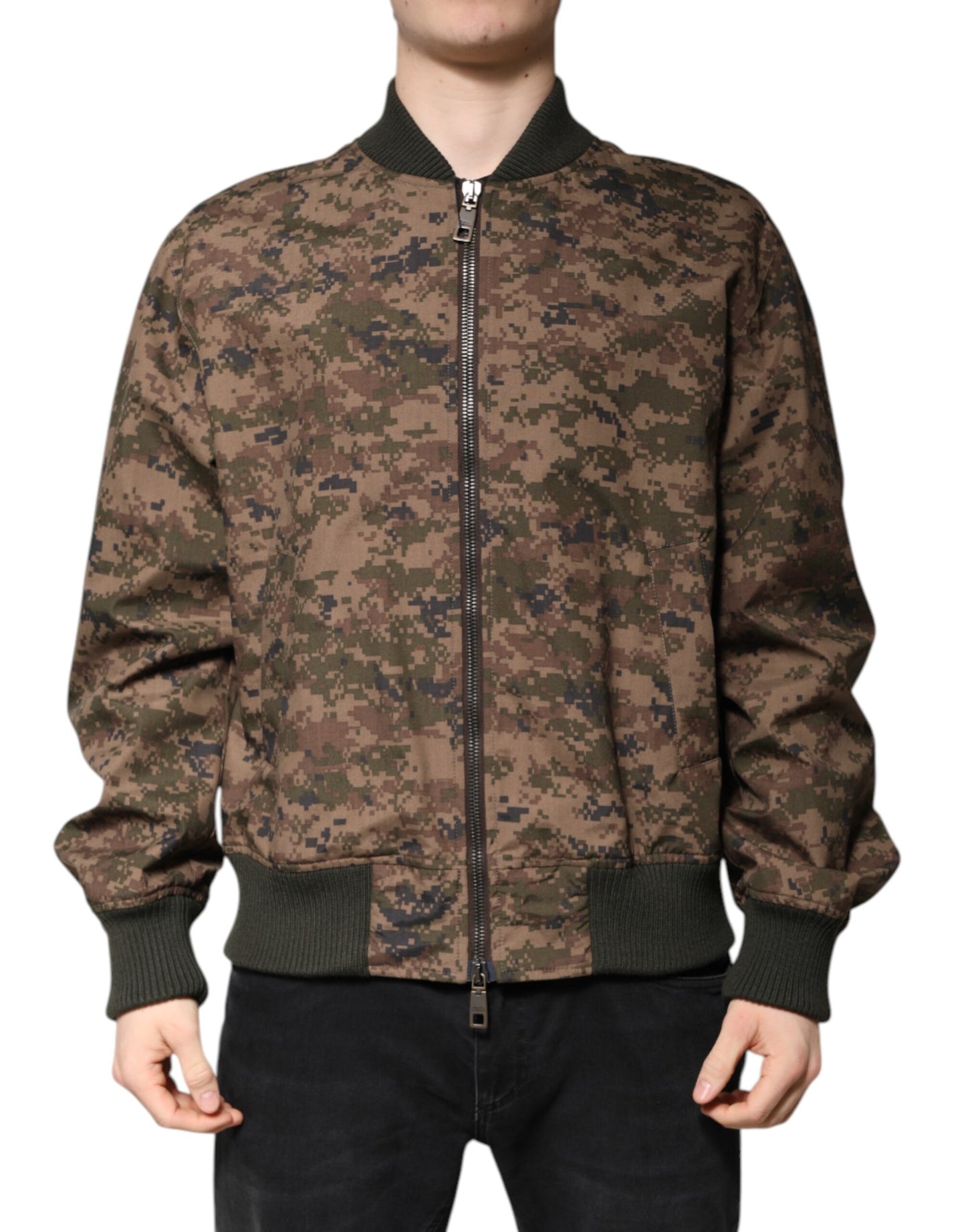 Dolce & Gabbana Veste bomber camouflage marron entièrement zippée