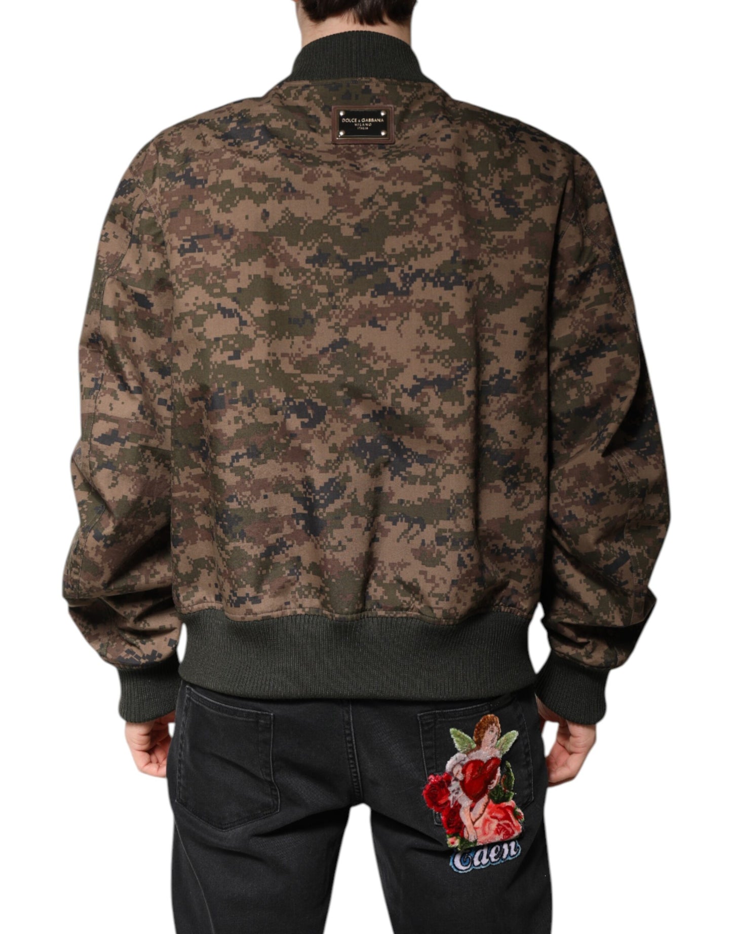 Dolce & Gabbana Veste bomber camouflage marron entièrement zippée