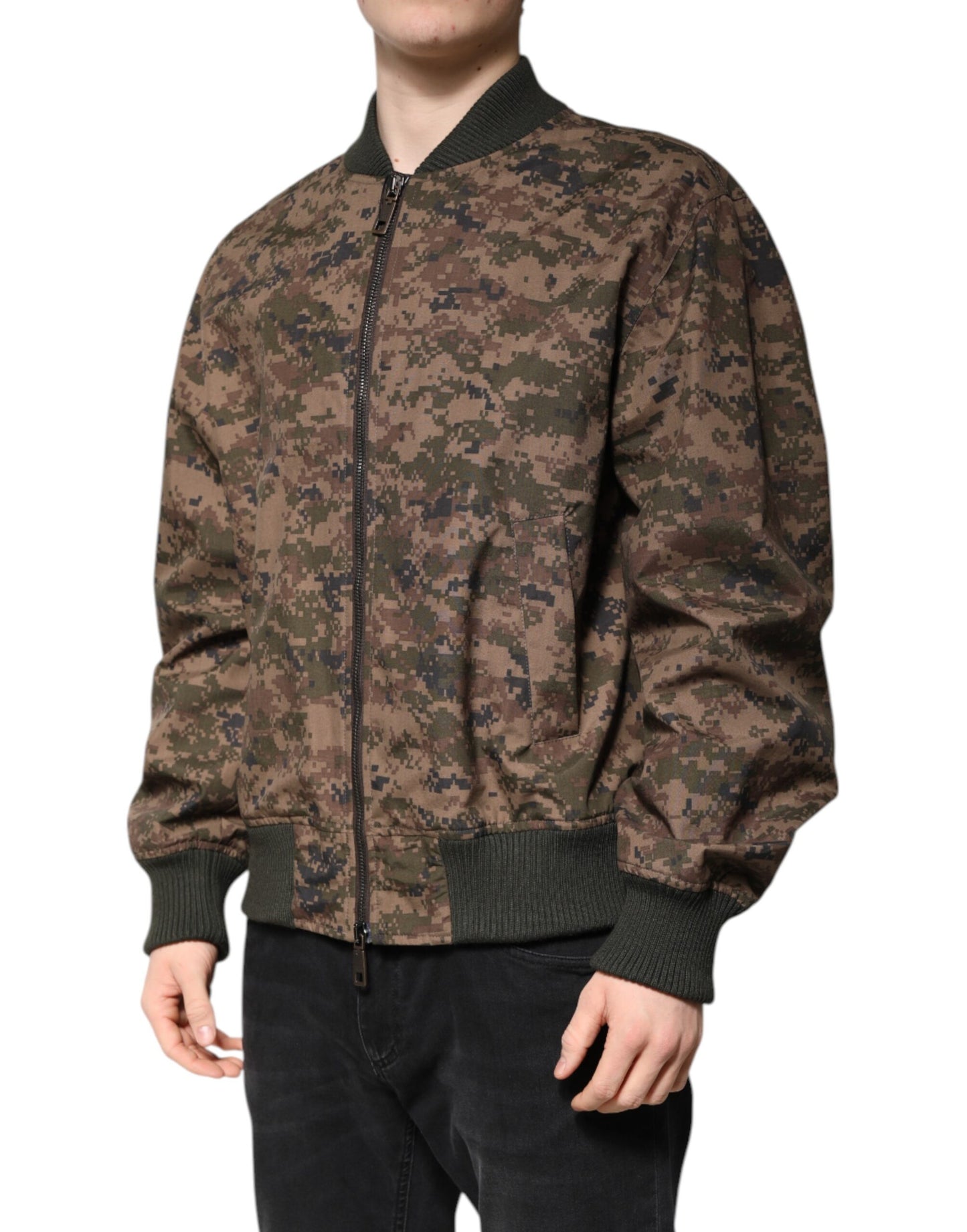 Dolce & Gabbana Veste bomber camouflage marron entièrement zippée
