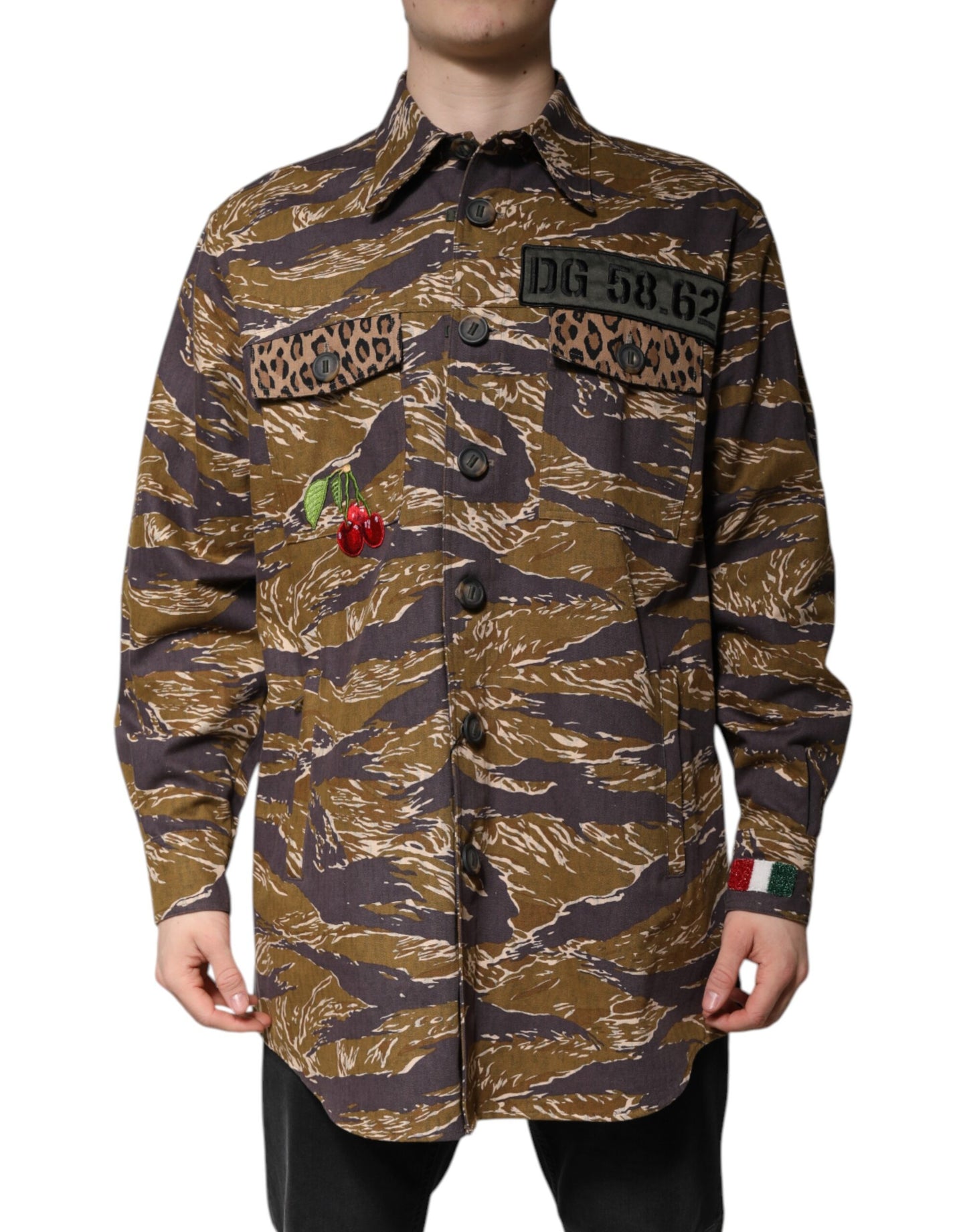 Dolce & Gabbana Manteau à col en coton léopard marron