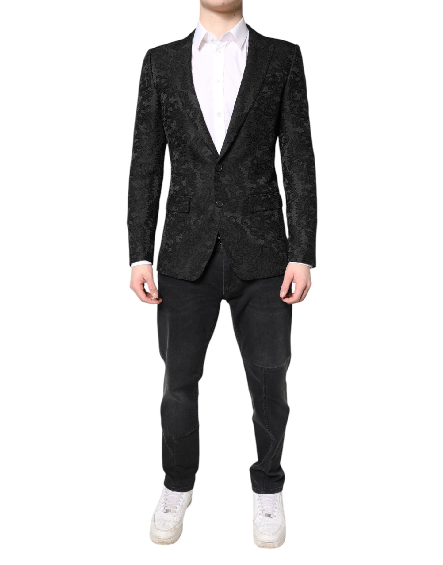 Dolce & Gabbana - Veste-manteau en jacquard floral noir