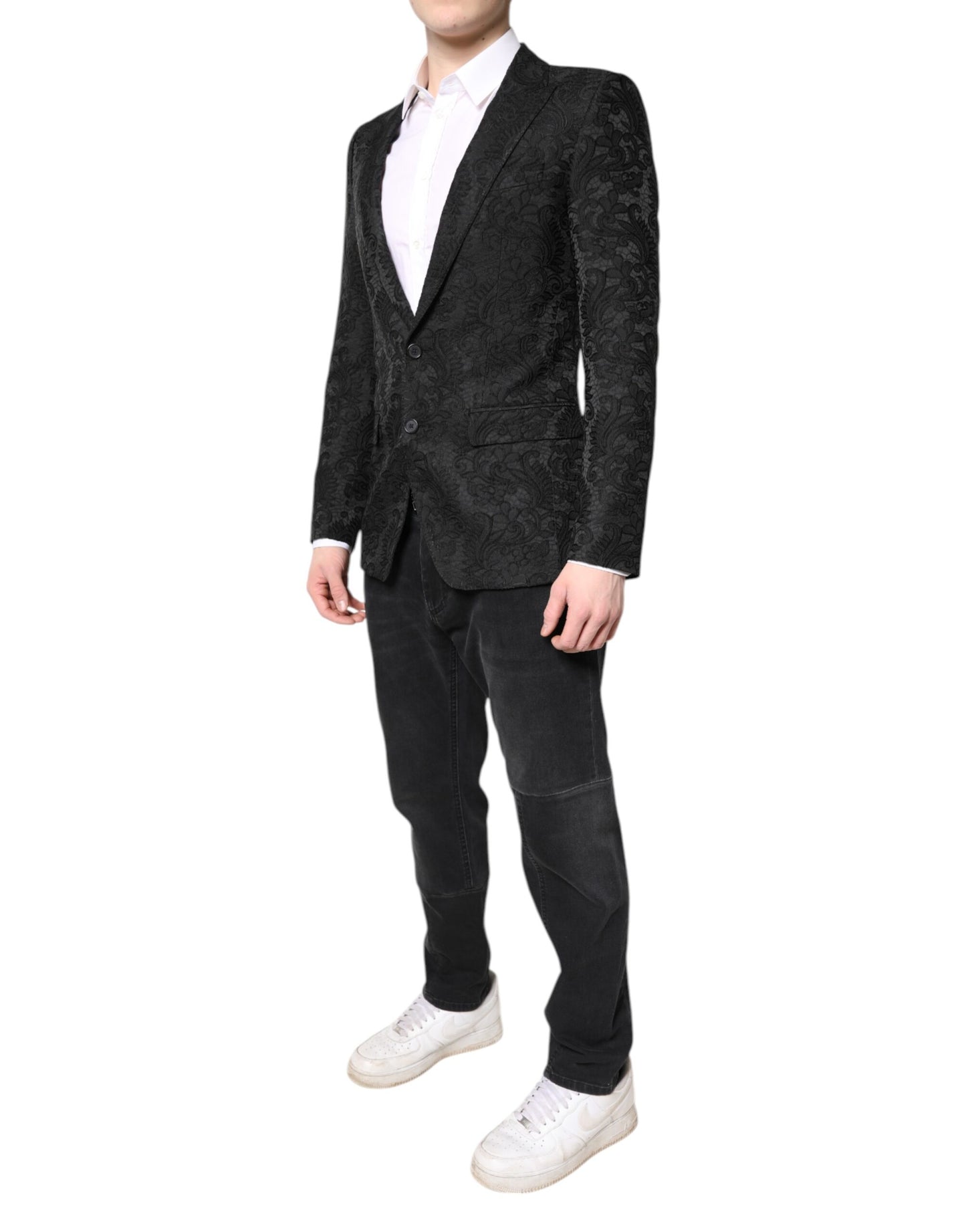 Dolce & Gabbana - Veste-manteau en jacquard floral noir