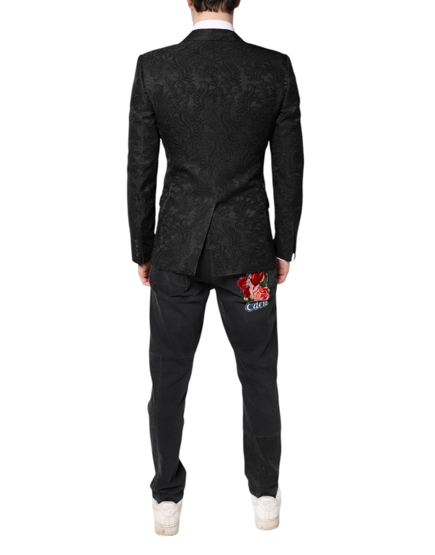 Dolce & Gabbana - Veste-manteau en jacquard floral noir