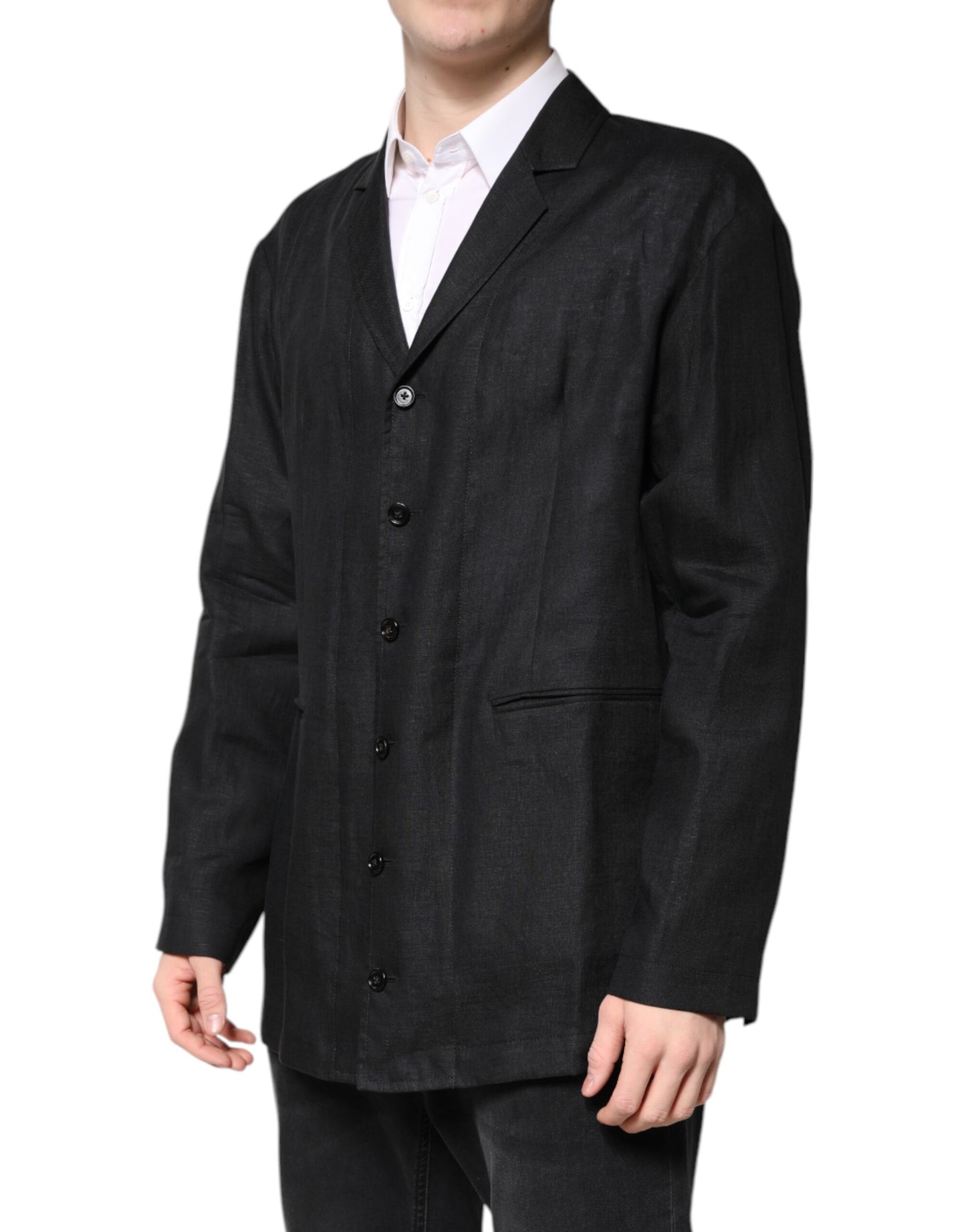 Blazer simple boutonnage en lin noir Dolce & Gabbana pour homme