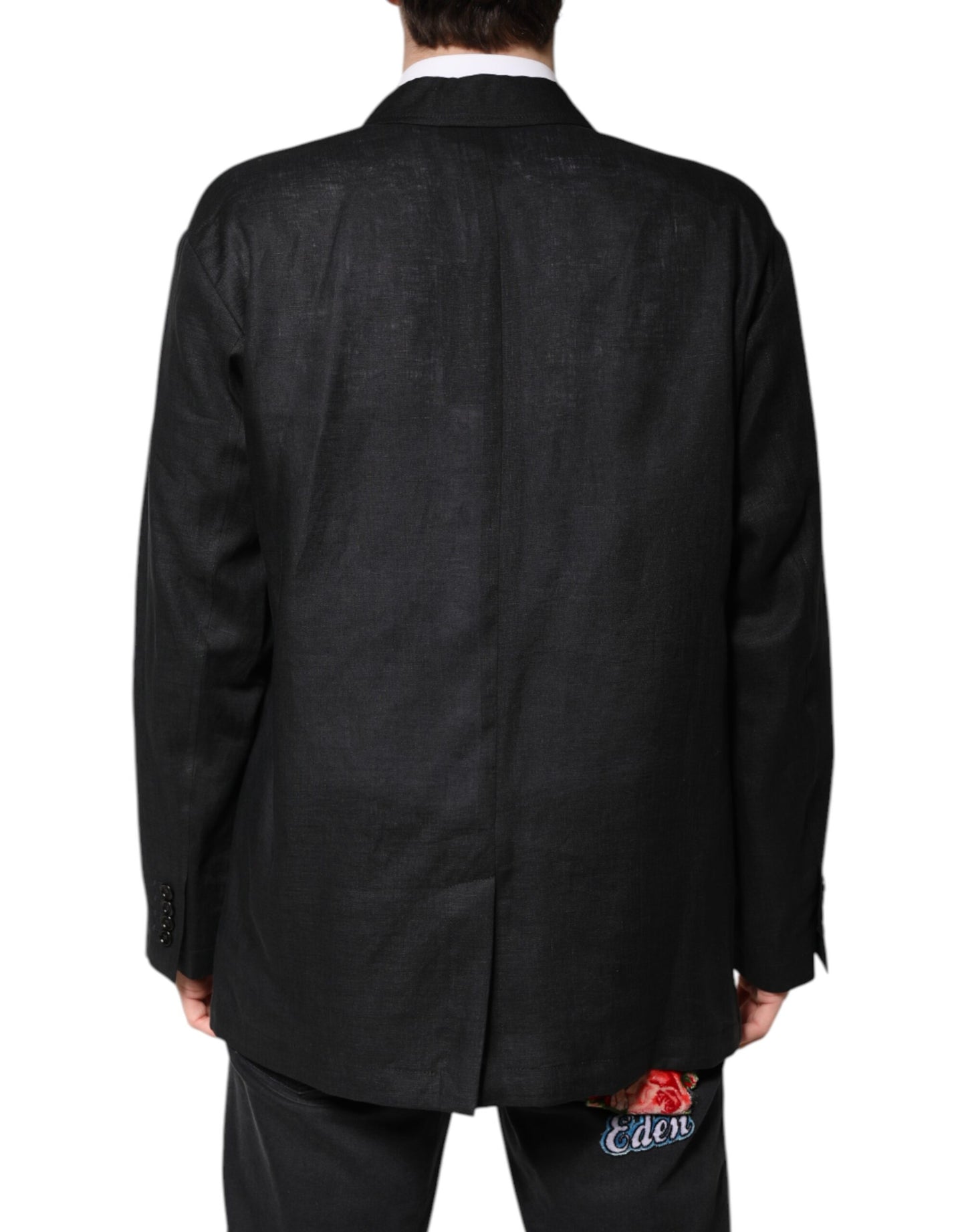 Blazer simple boutonnage en lin noir Dolce & Gabbana pour homme