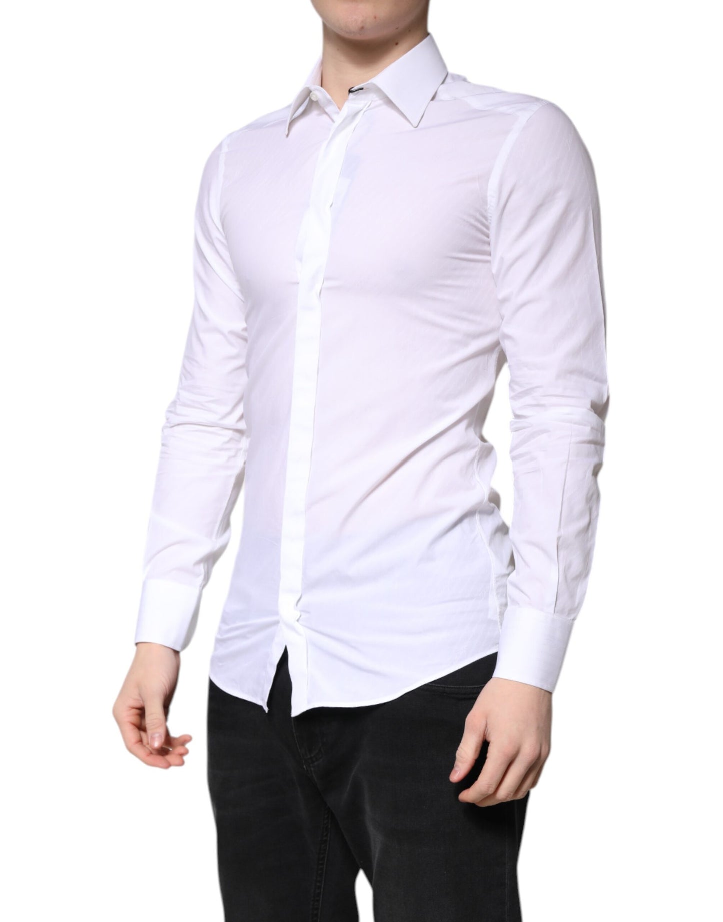 Dolce & Gabbana White Cotton GOLD Dress Formal Collared Shirt by Dolce & Gabbana
