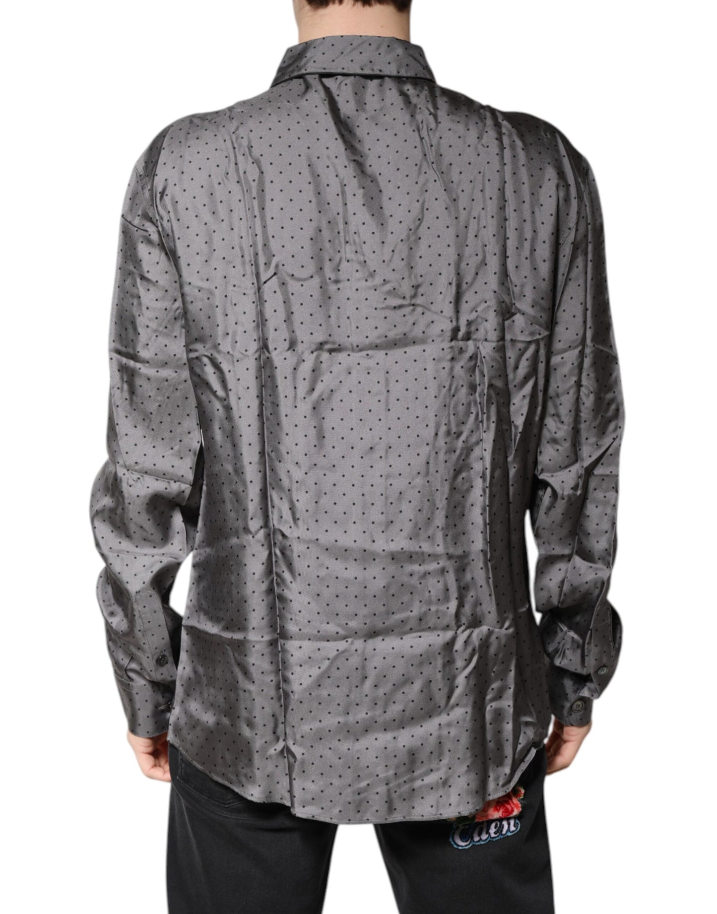 Dolce & Gabbana Gray Polka Dot Silk Long Sleeve Shirt by Dolce & Gabbana