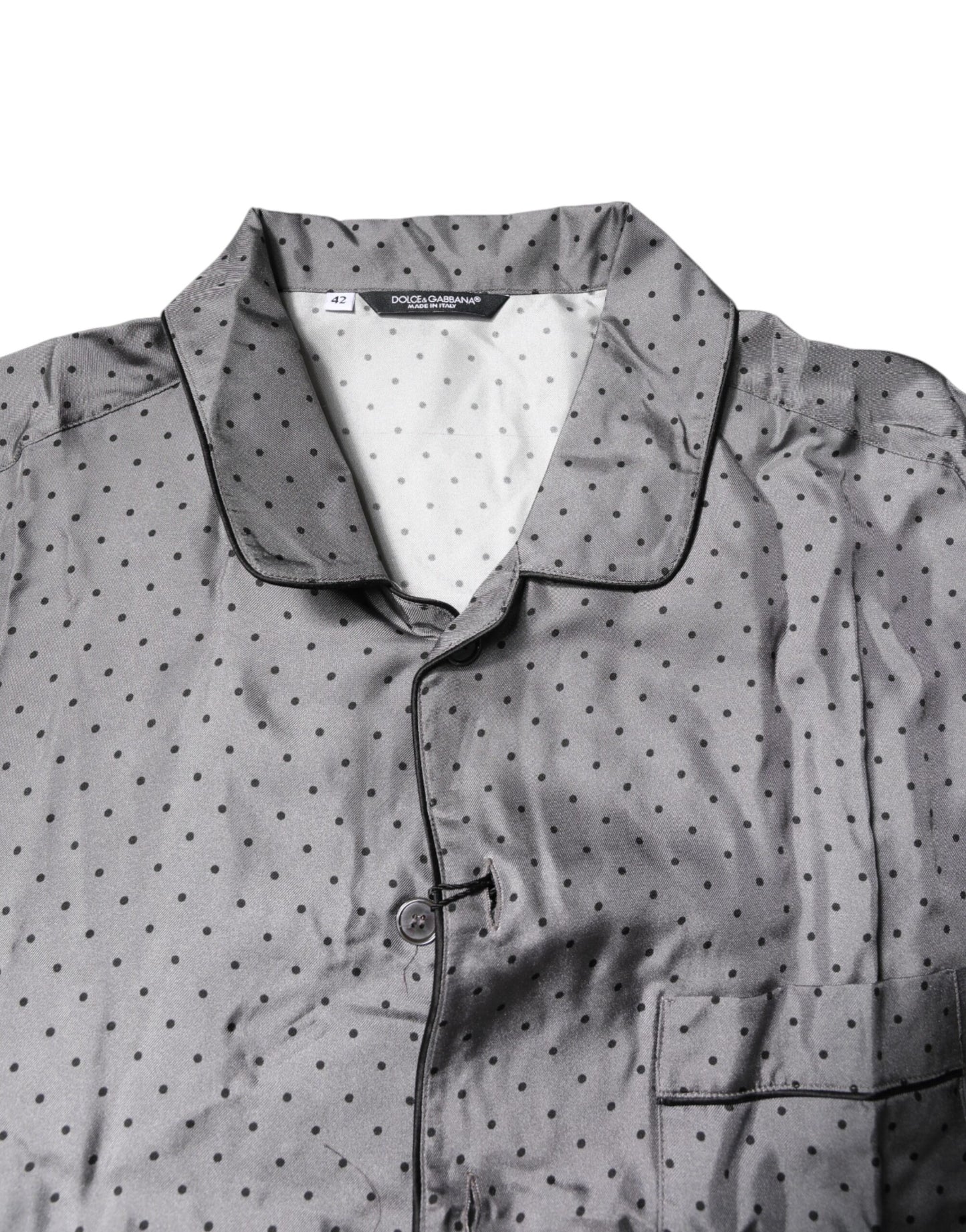 Dolce & Gabbana Gray Polka Dot Silk Long Sleeve Shirt by Dolce & Gabbana