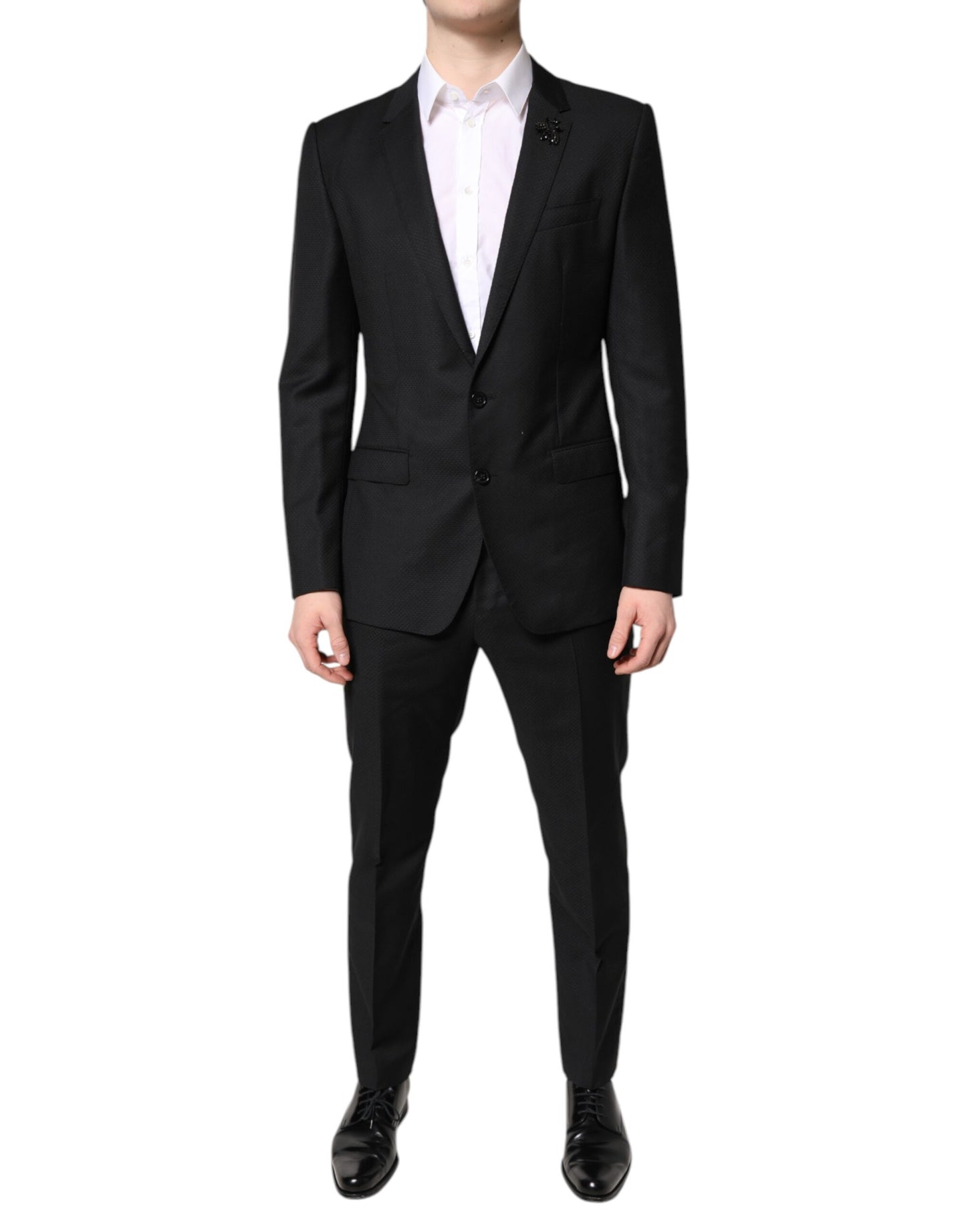 Costume 2 pièces simple boutonnage en laine noire Dolce & Gabbana