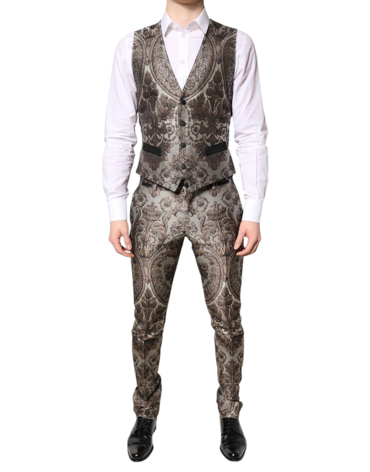 Costume 3 pièces simple boutonnage en jacquard multicolore Dolce & Gabbana