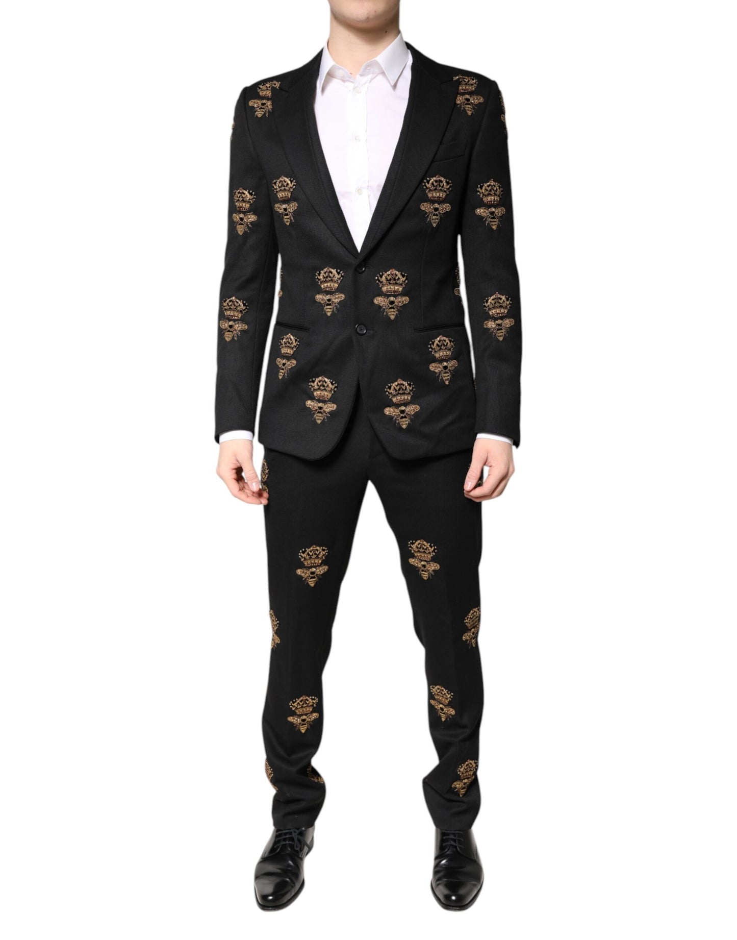 Costume 2 pièces Dolce & Gabbana noir avec broderie couronne d'abeilles