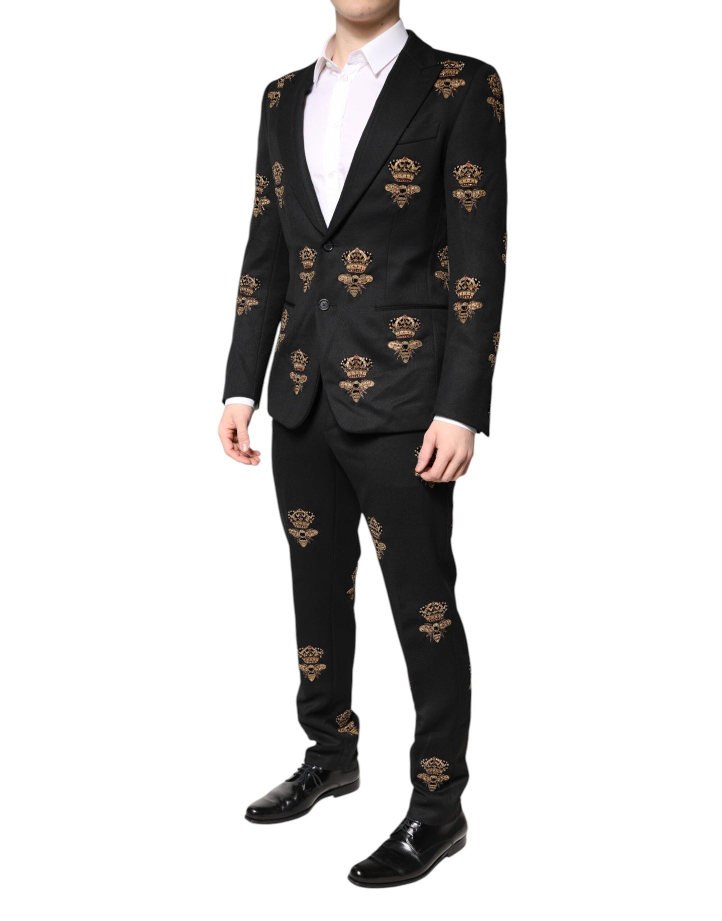 Costume 2 pièces Dolce & Gabbana noir avec broderie couronne d'abeilles
