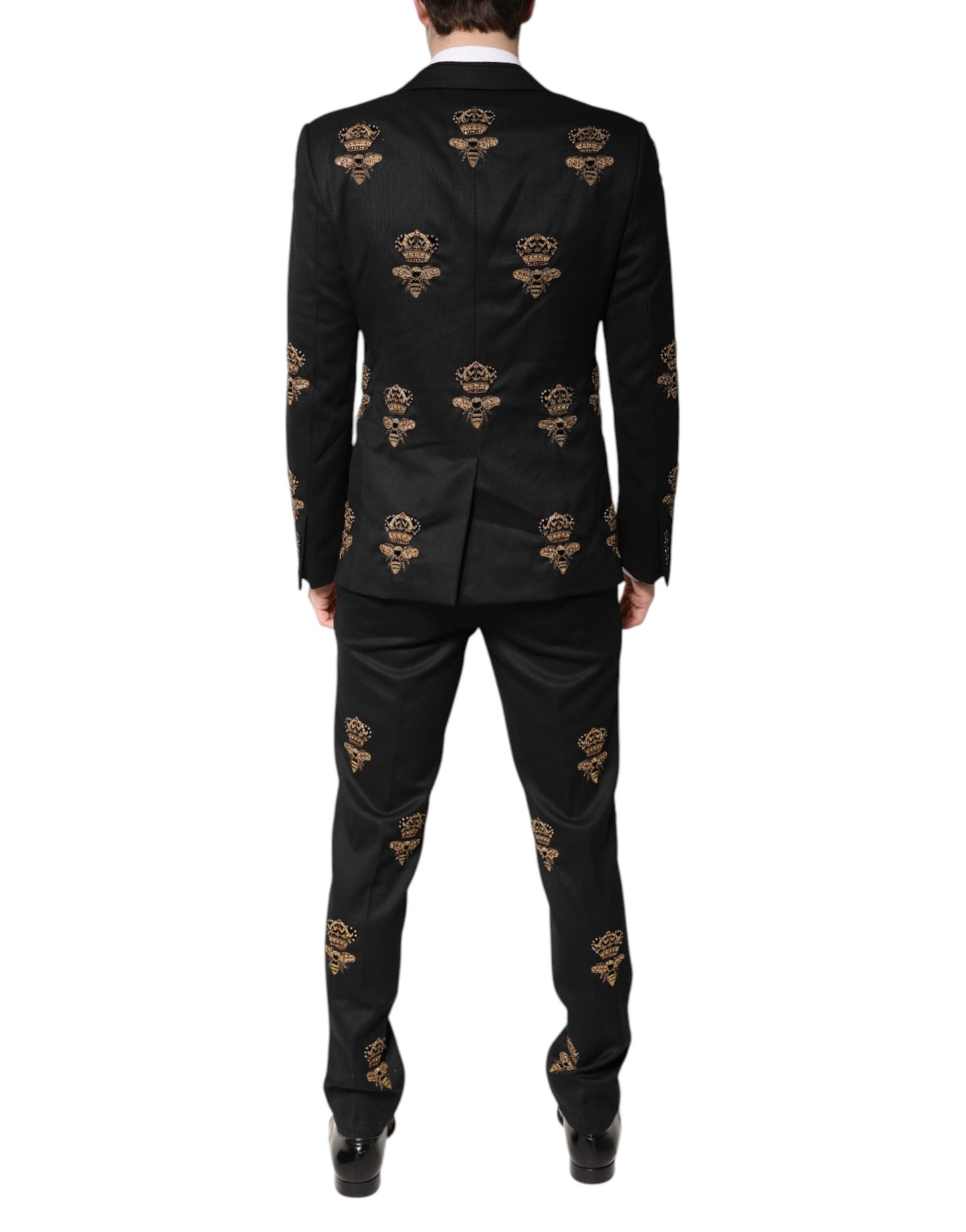 Costume 2 pièces Dolce & Gabbana noir avec broderie couronne d'abeilles
