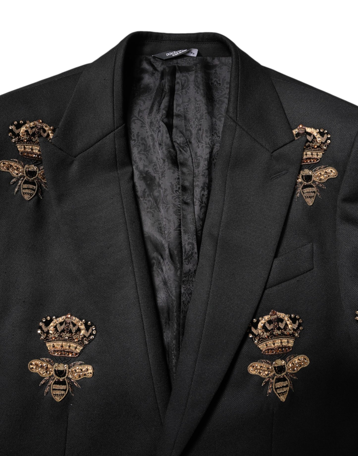 Costume 2 pièces Dolce & Gabbana noir avec broderie couronne d'abeilles