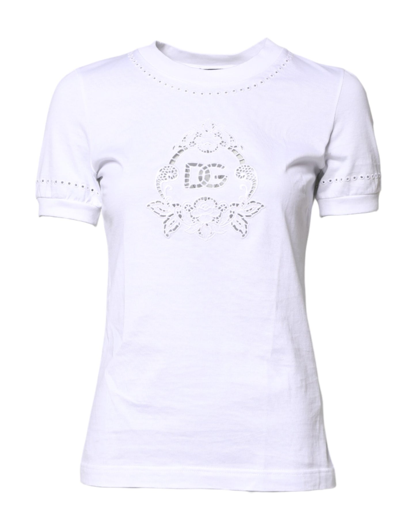 Dolce & Gabbana White Cotton Floral Logo Crew Neck T-shirt by Dolce & Gabbana