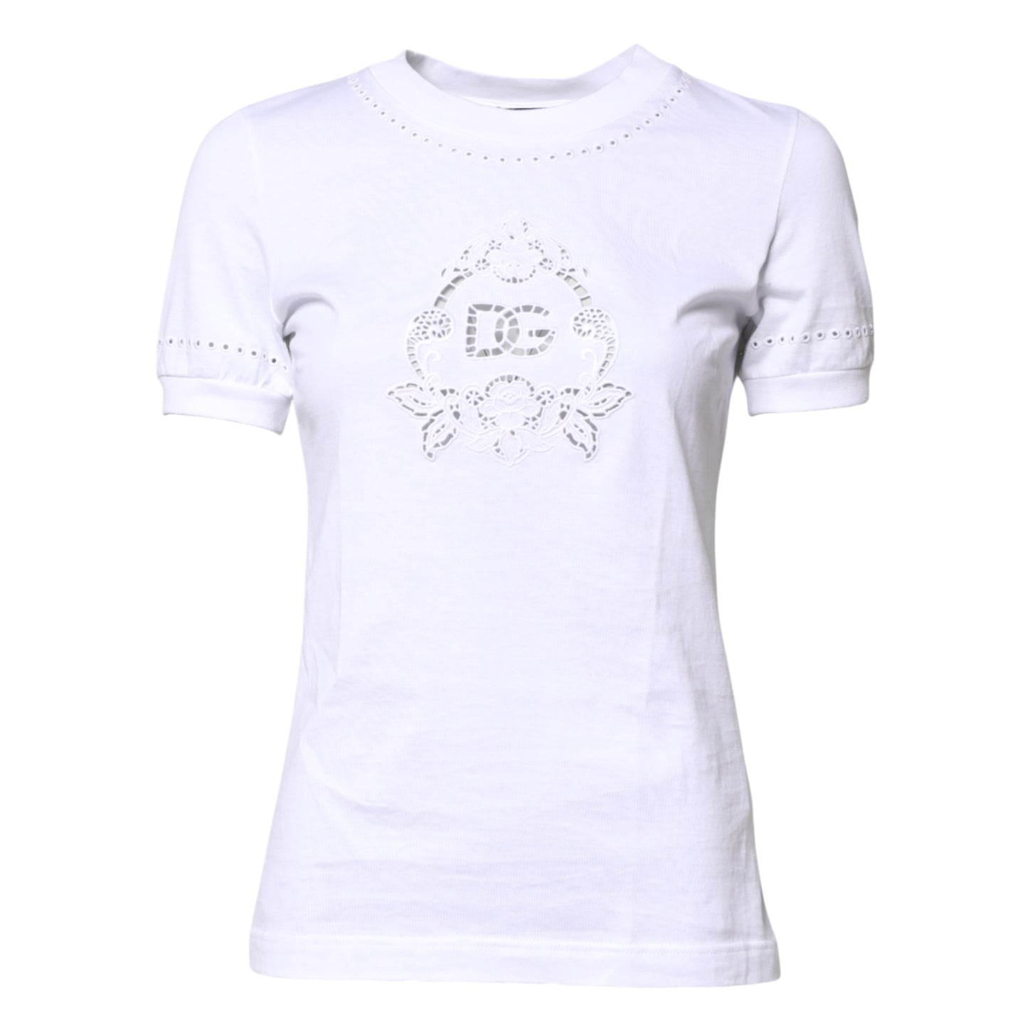 Dolce & Gabbana White Cotton Floral Logo Crew Neck T-shirt by Dolce & Gabbana