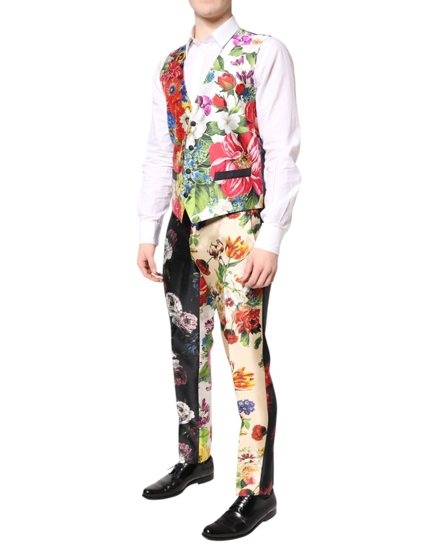 Costume 3 pièces en soie multicolore à fleurs SICILIA de Dolce & Gabbana