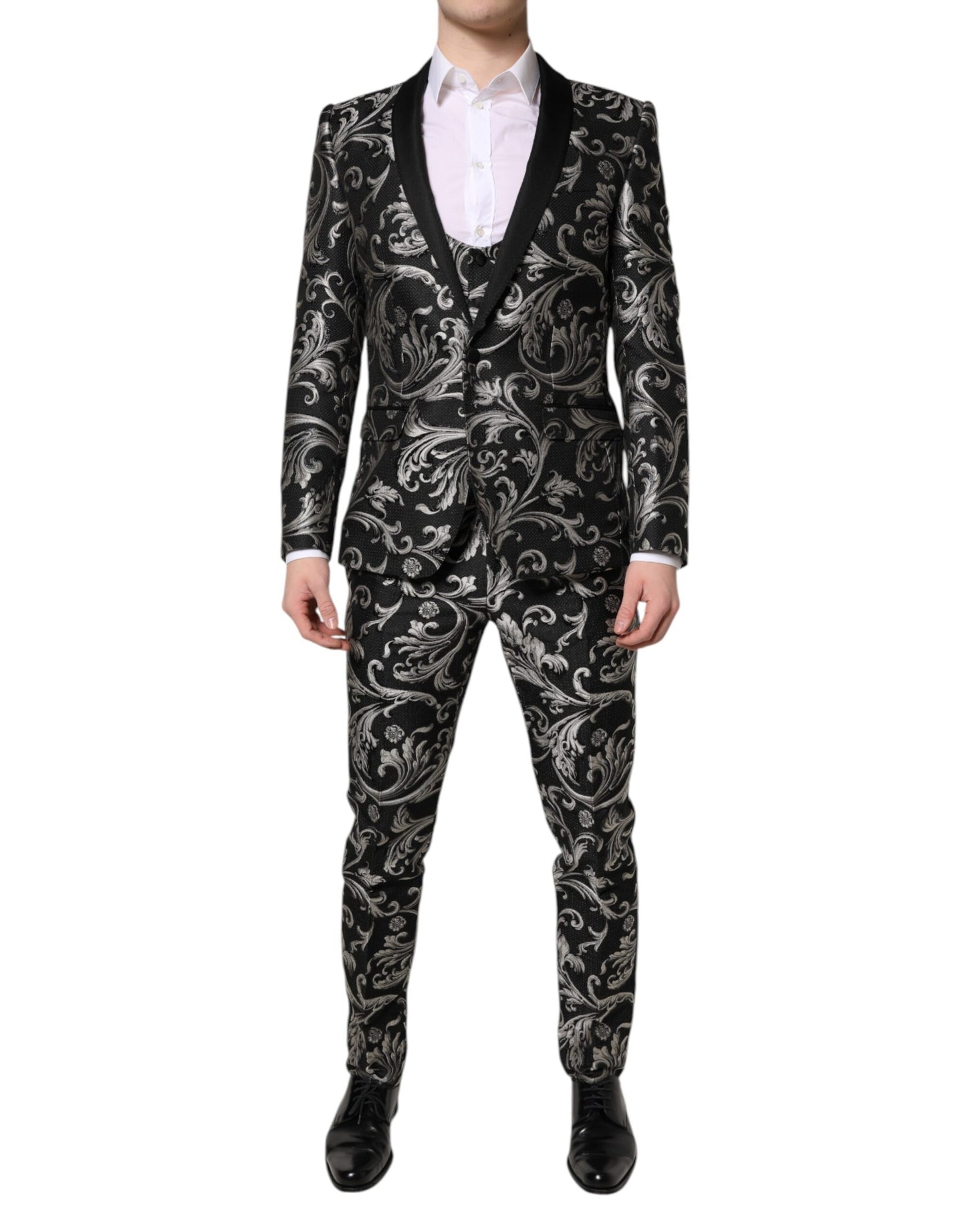 Costume 3 pièces homme Dolce & Gabbana en jacquard Martini noir et gris