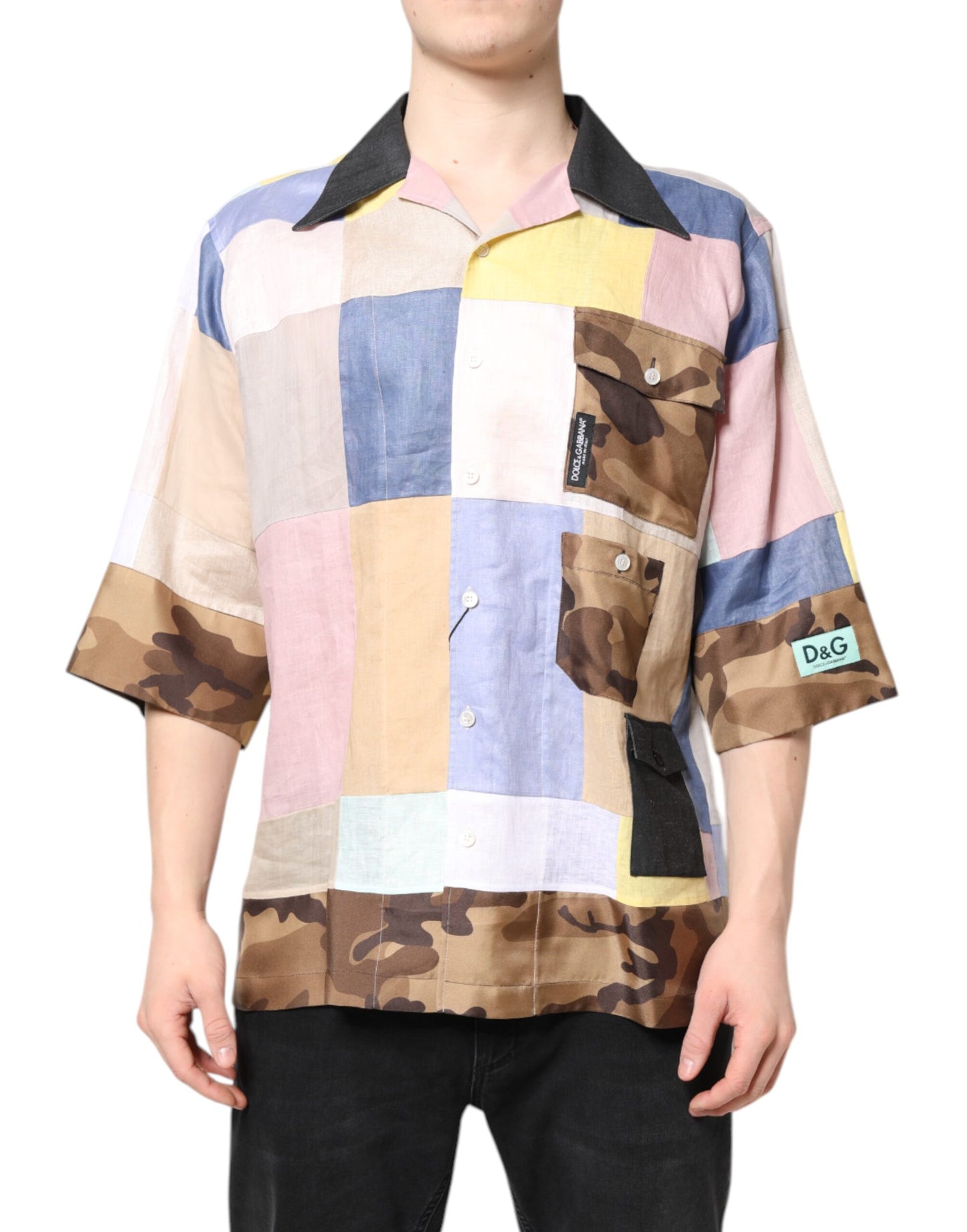 Dolce & Gabbana Multicolor Patchwork Short Sleeve Shirt by Dolce & Gabbana