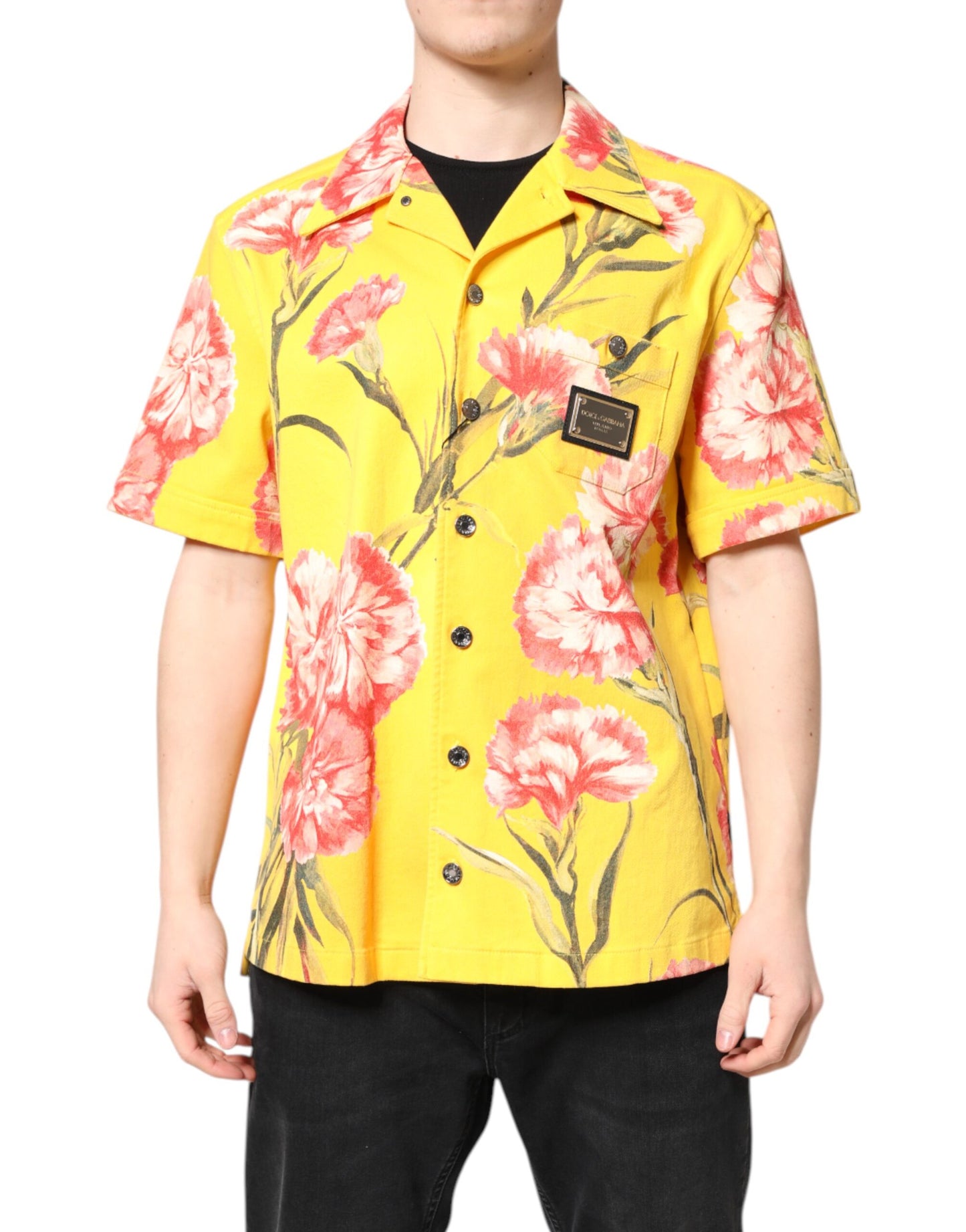 Dolce & Gabbana Yellow Floral Men Button Down Casual Shirt by Dolce & Gabbana