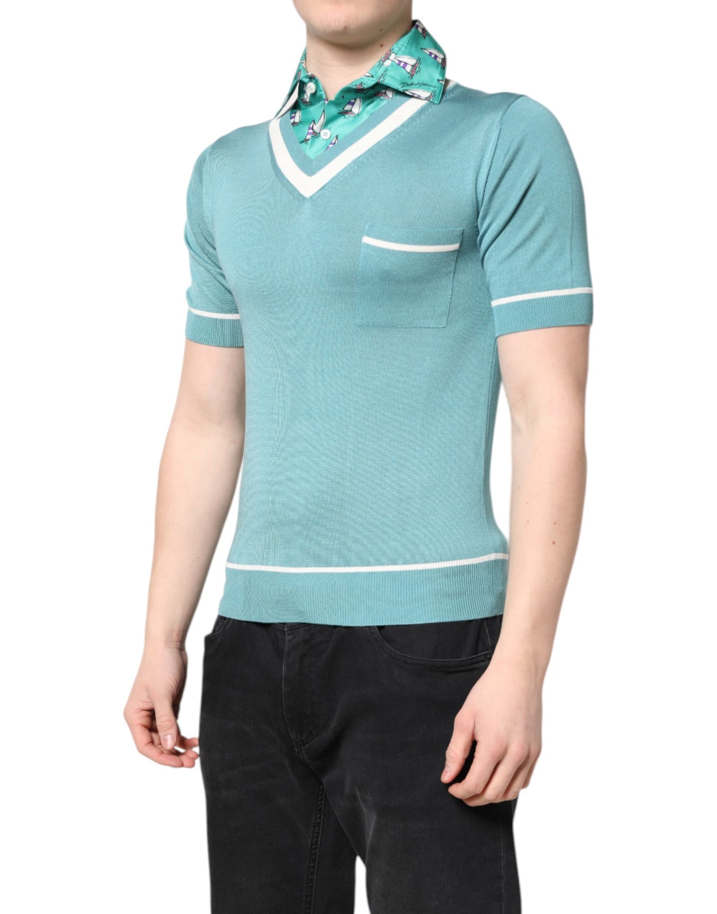 T-shirt à manches courtes et col imprimé vert Dolce & Gabbana