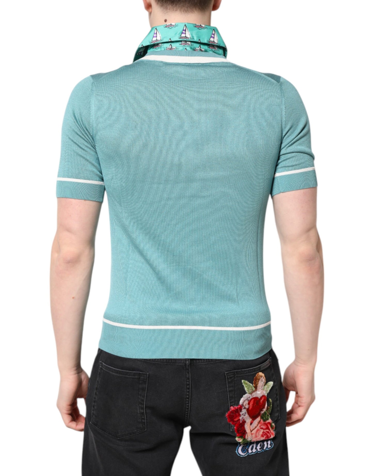 T-shirt à manches courtes et col imprimé vert Dolce & Gabbana