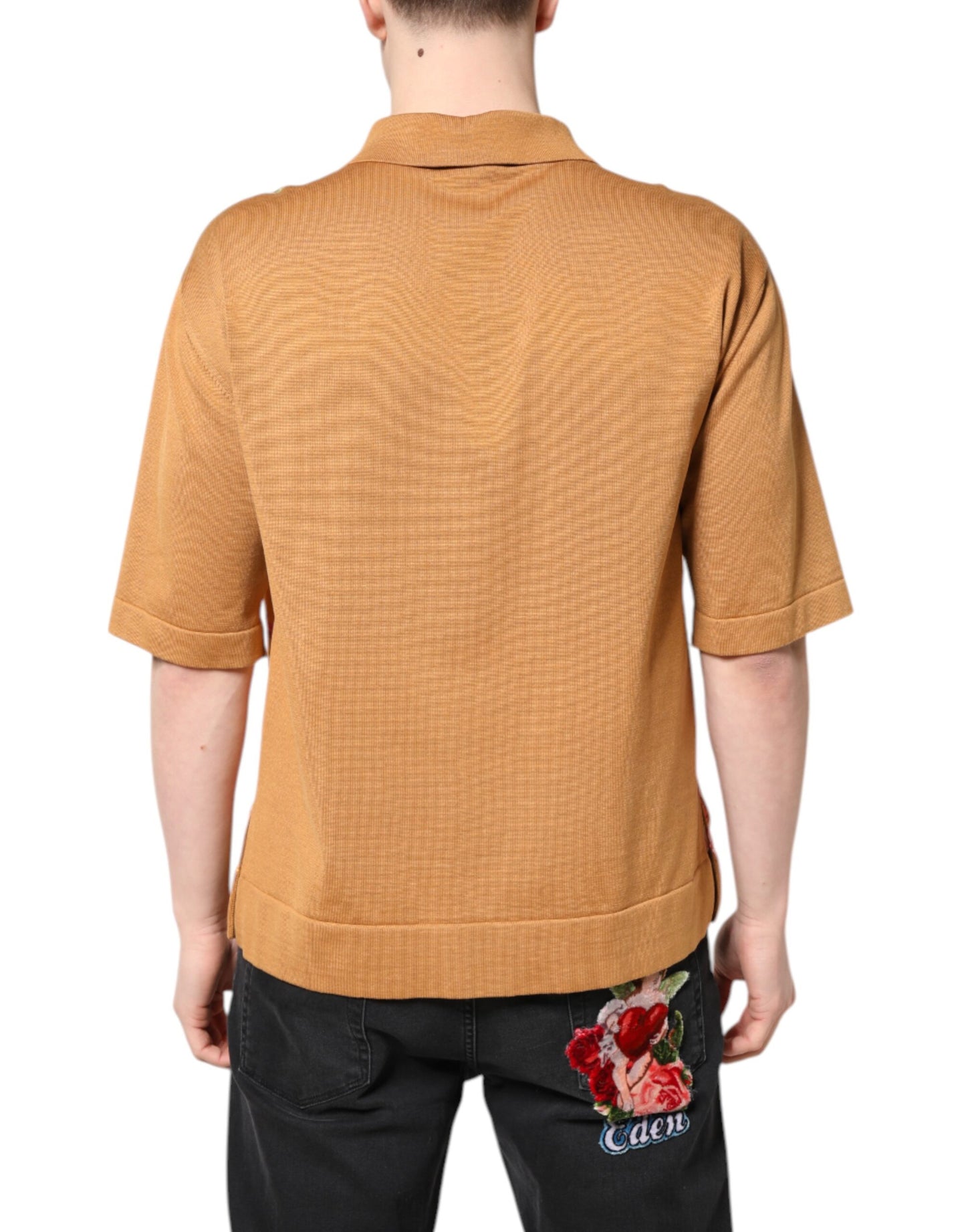 T-shirt à manches courtes et col fleuri marron Dolce & Gabbana