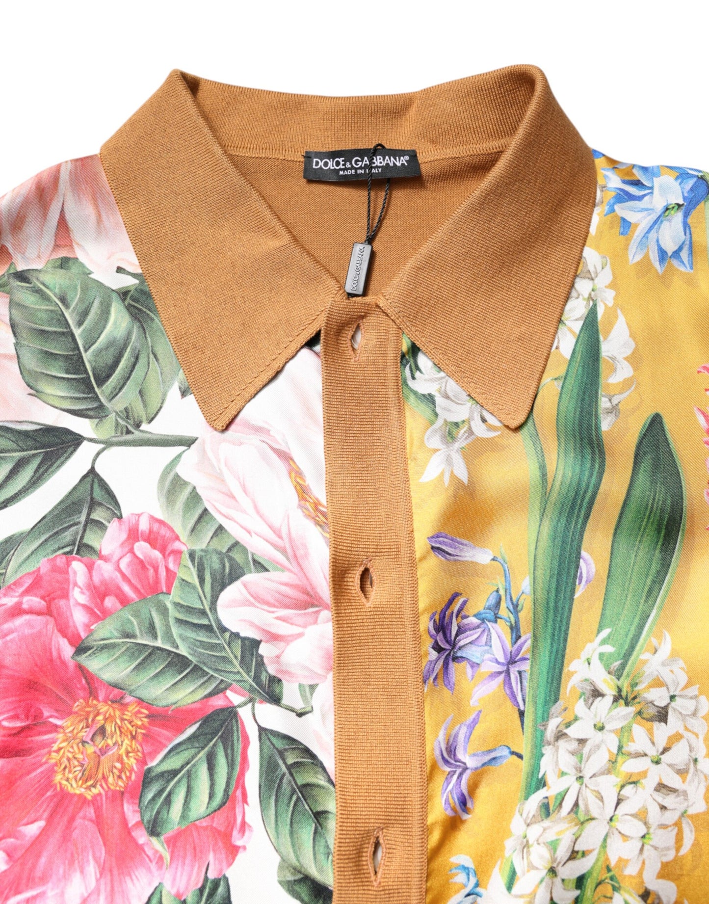 T-shirt à manches courtes et col fleuri marron Dolce & Gabbana