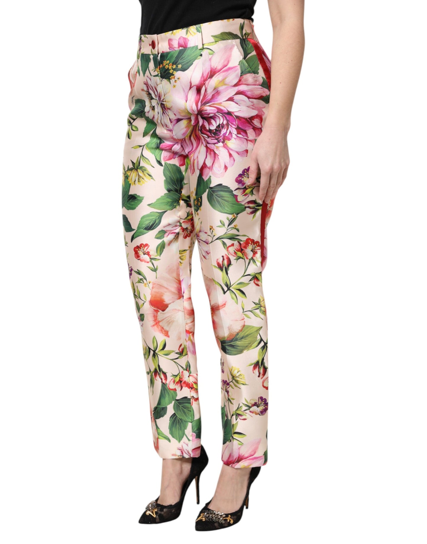 Dolce & Gabbana Multicolor Floral High Waist Straight Pants by Dolce & Gabbana