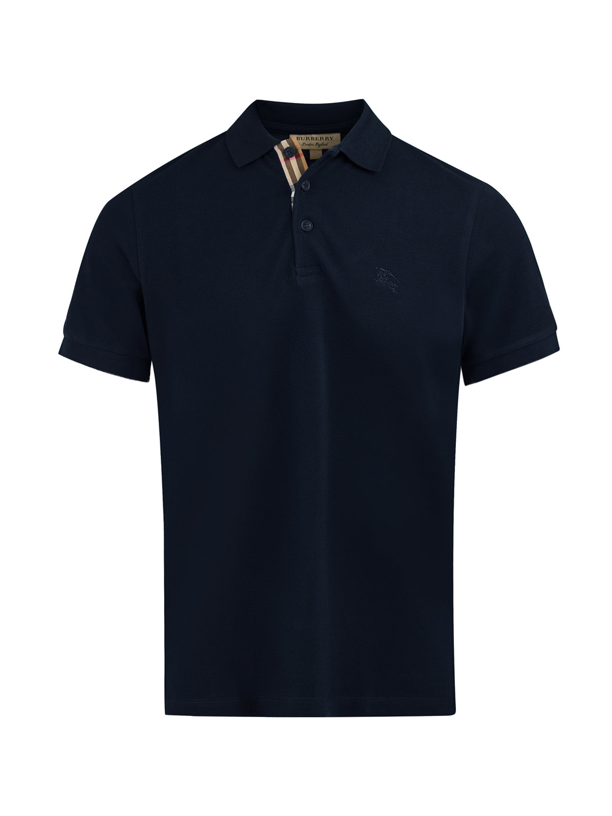 Polo à col en coton bleu marine Burberry