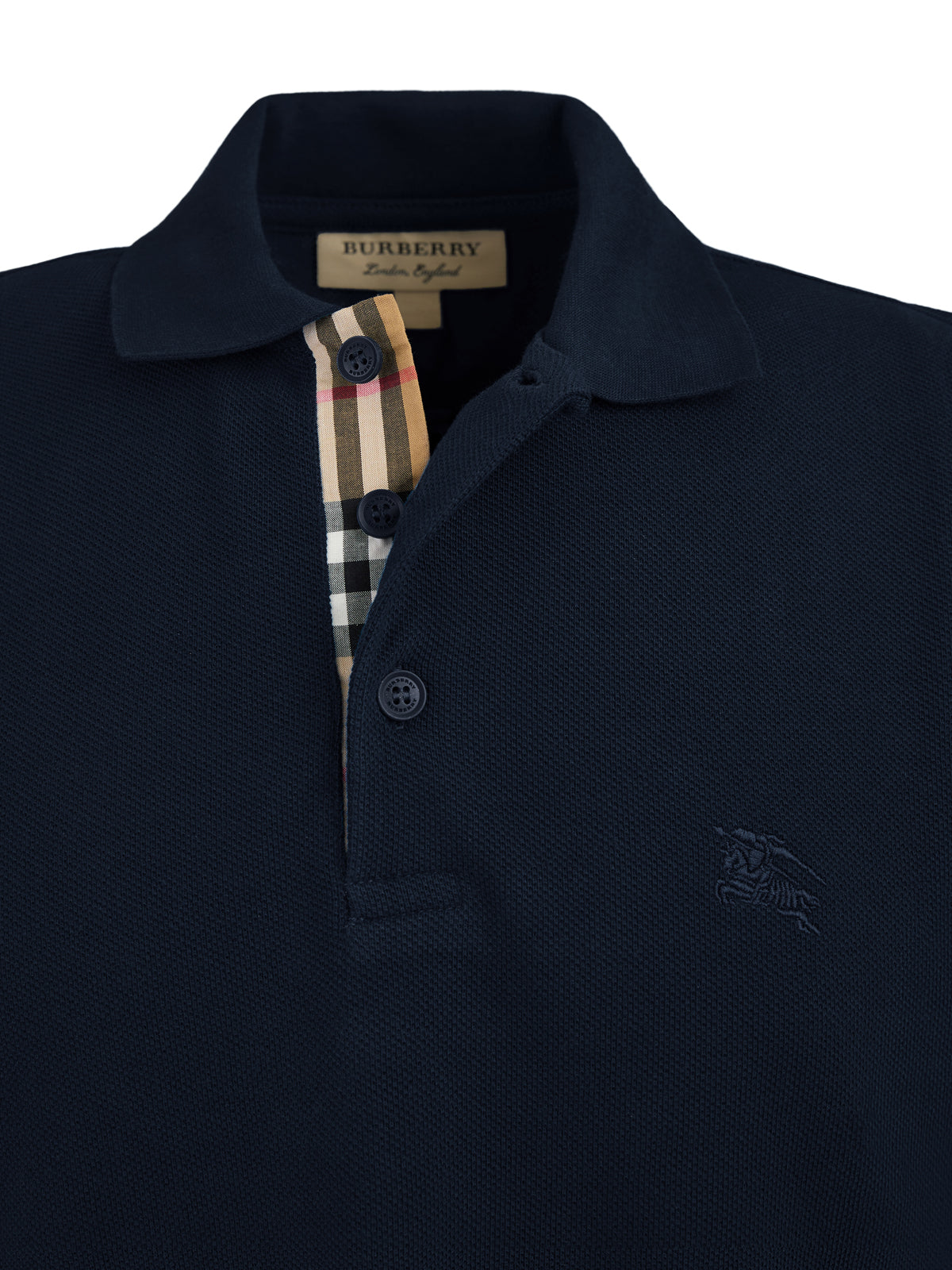 Polo à col en coton bleu marine Burberry