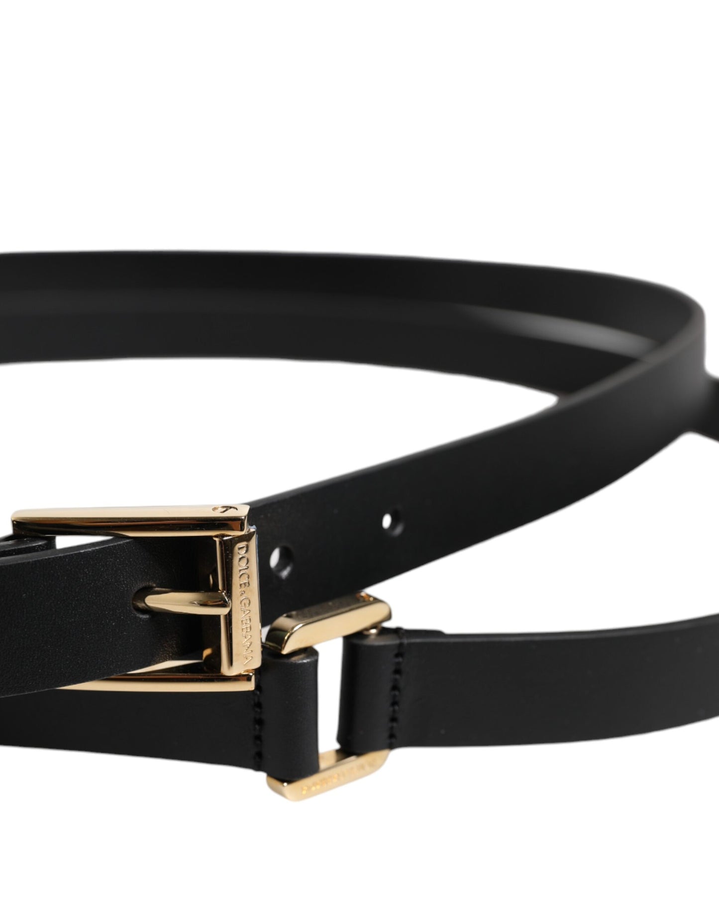 Ceinture classique noire à boucle logo en métal doré Dolce & Gabbana