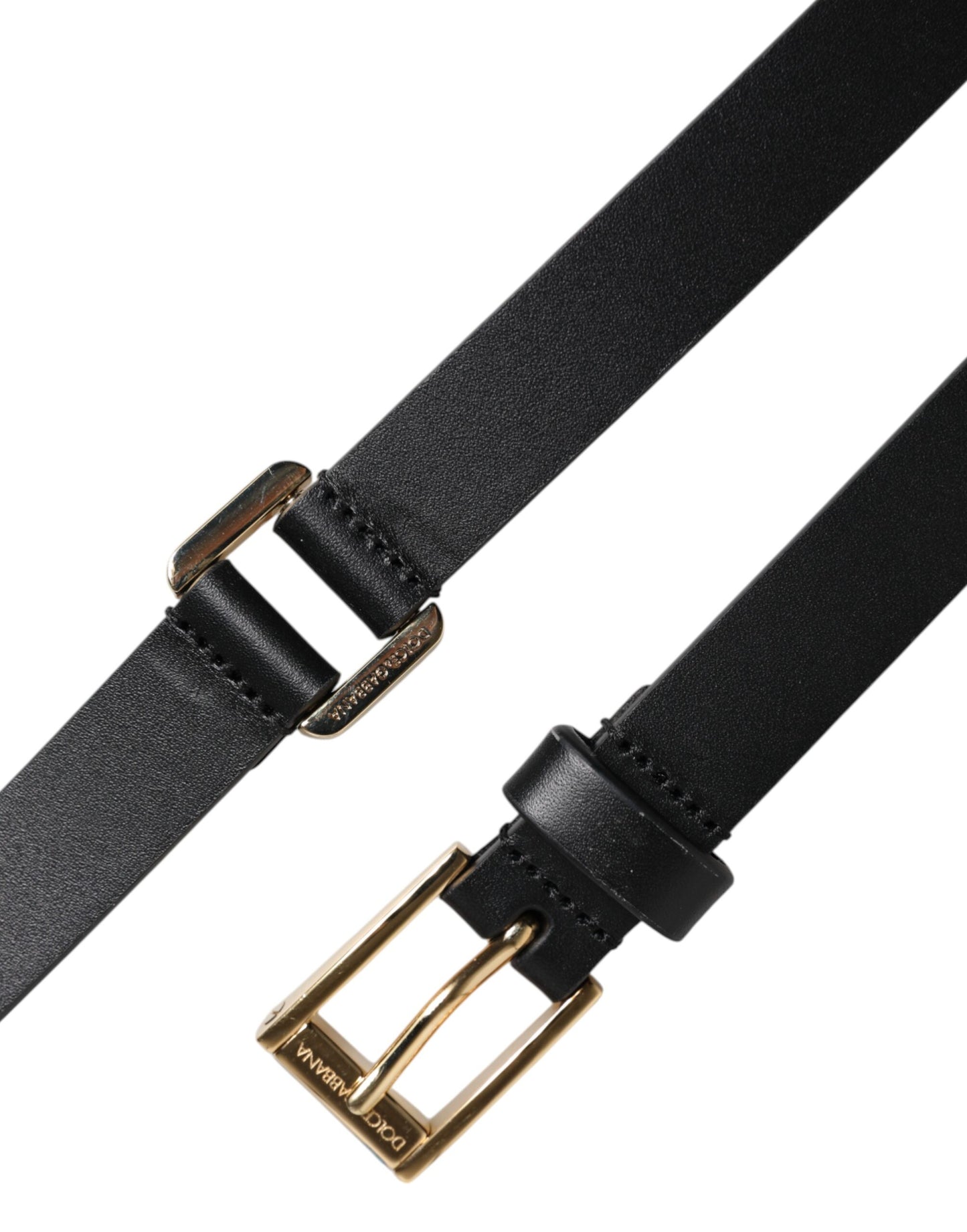 Ceinture classique noire à boucle logo en métal doré Dolce & Gabbana