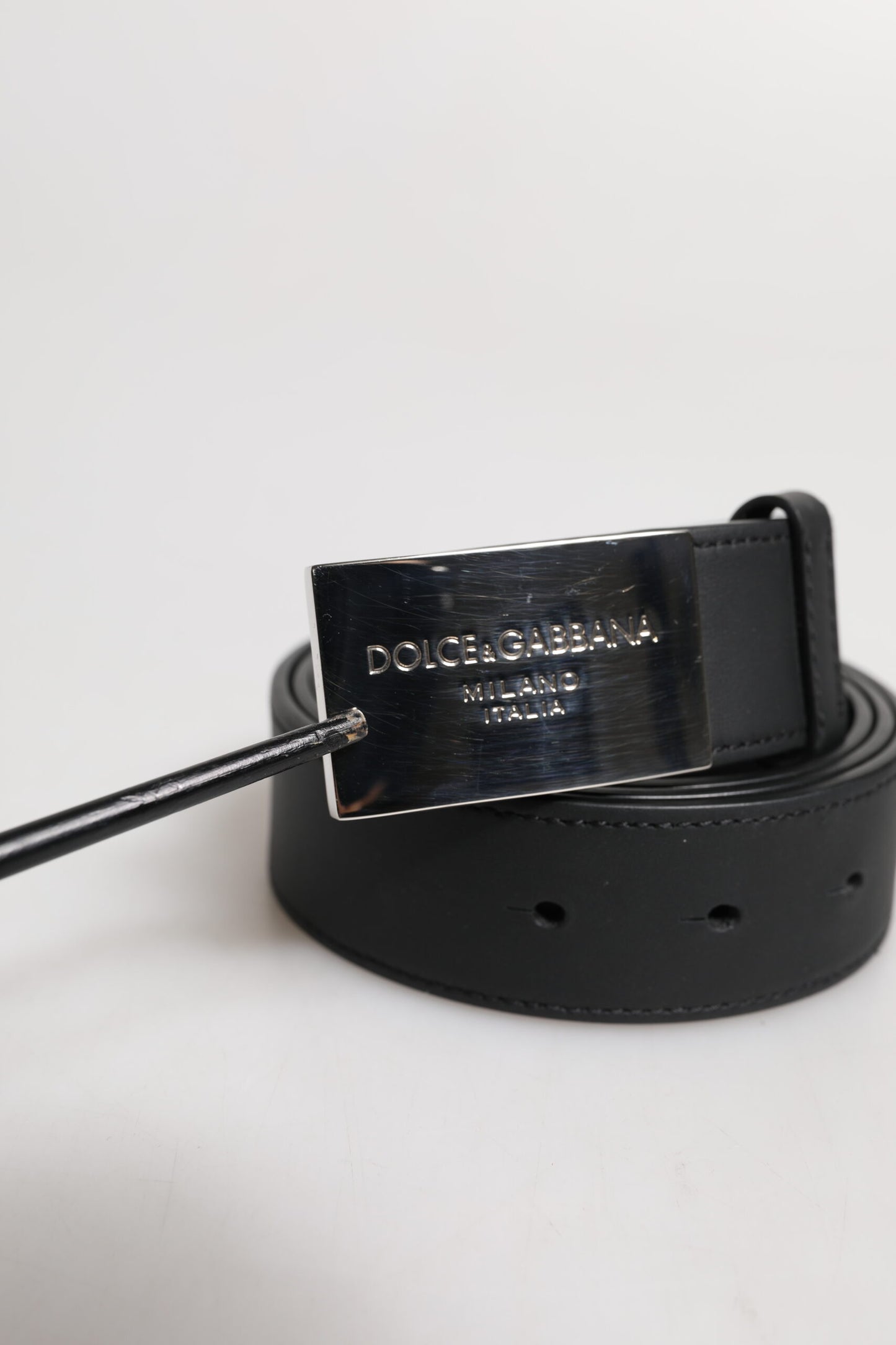 Ceinture classique noire à boucle logo en métal argenté Dolce & Gabbana