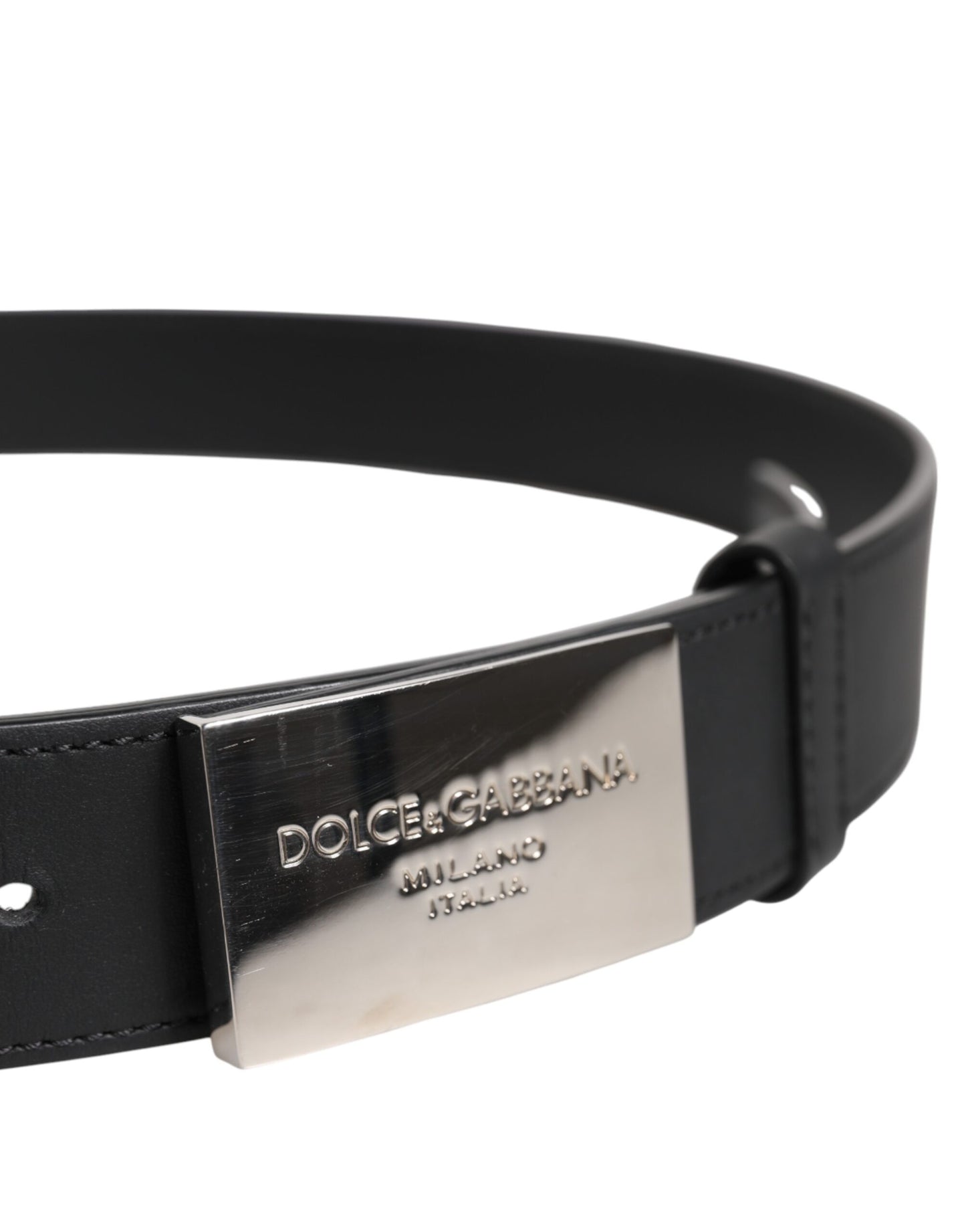 Ceinture classique noire à boucle logo en métal argenté Dolce & Gabbana