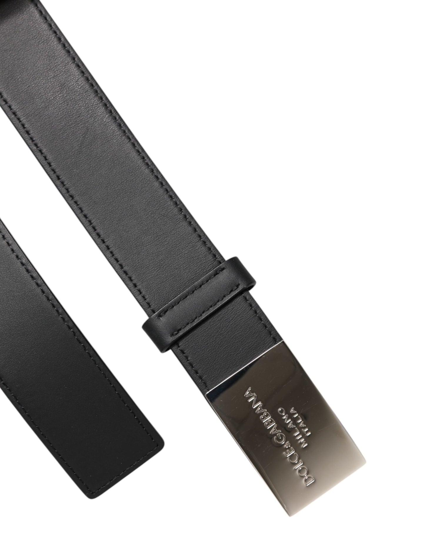 Ceinture classique noire à boucle logo en métal argenté Dolce & Gabbana