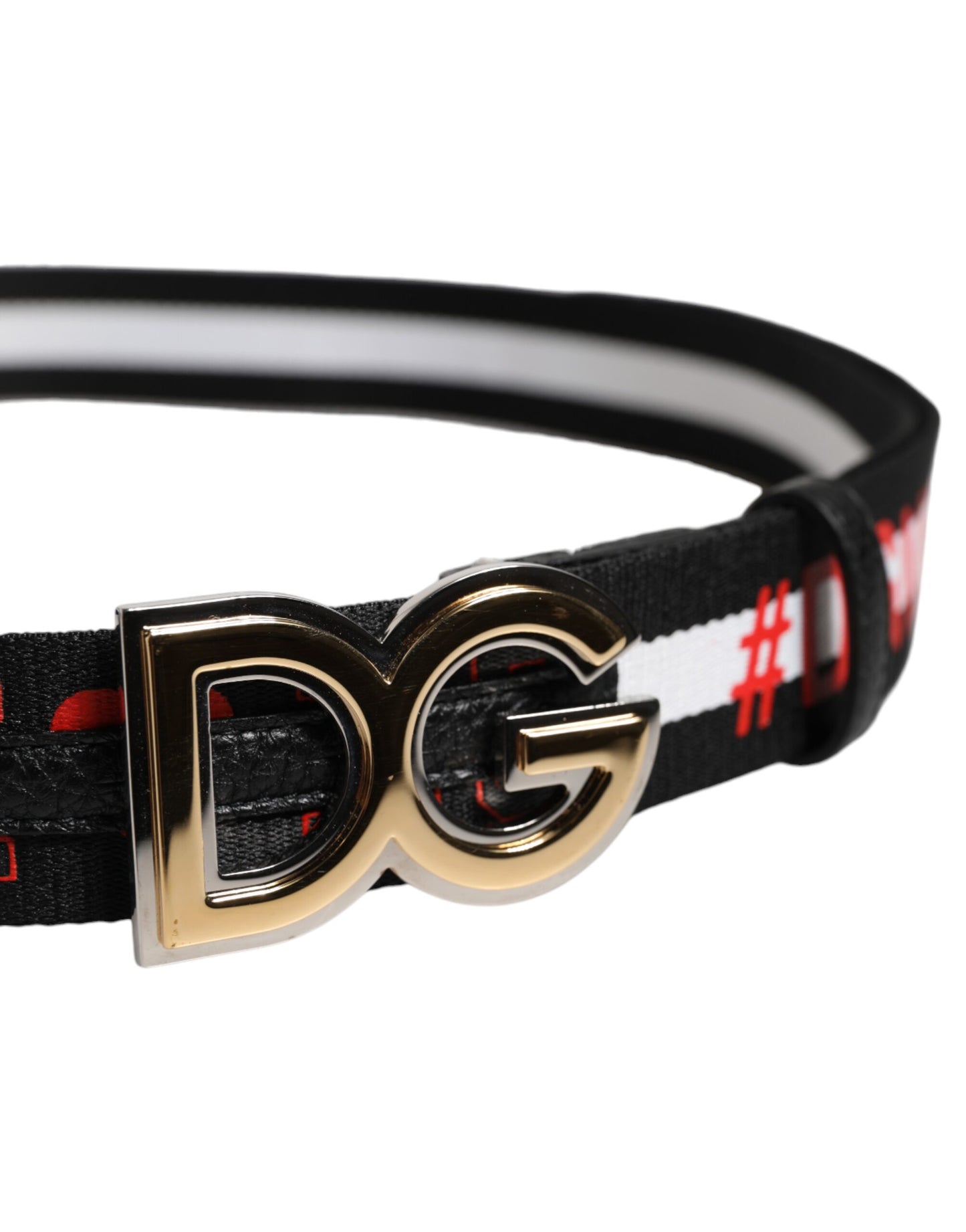 Ceinture en coton noir Dolce & Gabbana avec boucle DG et logo imprimé