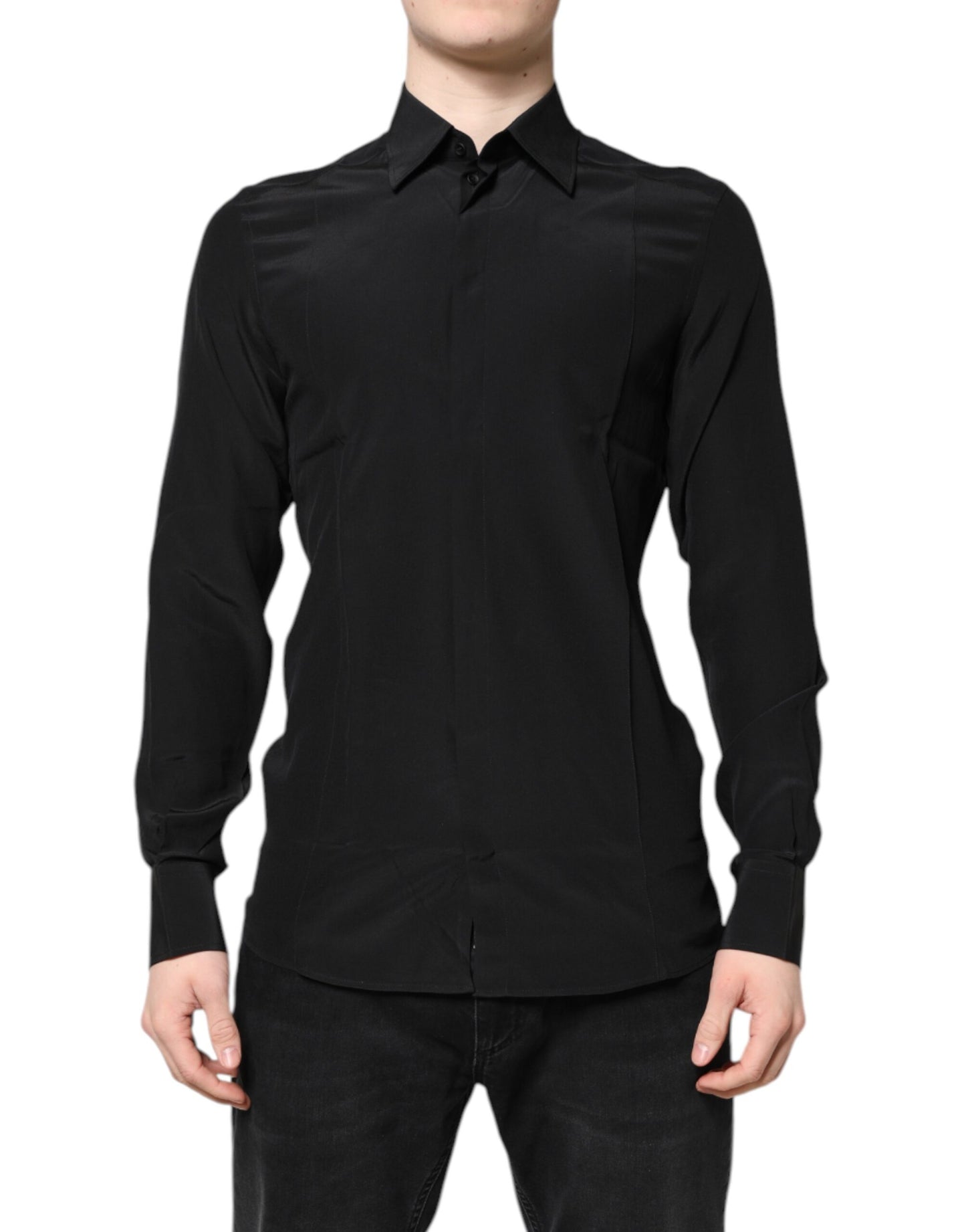 Dolce & Gabbana Black Silk GOLD Long Sleeves Dress Shirt by Dolce & Gabbana