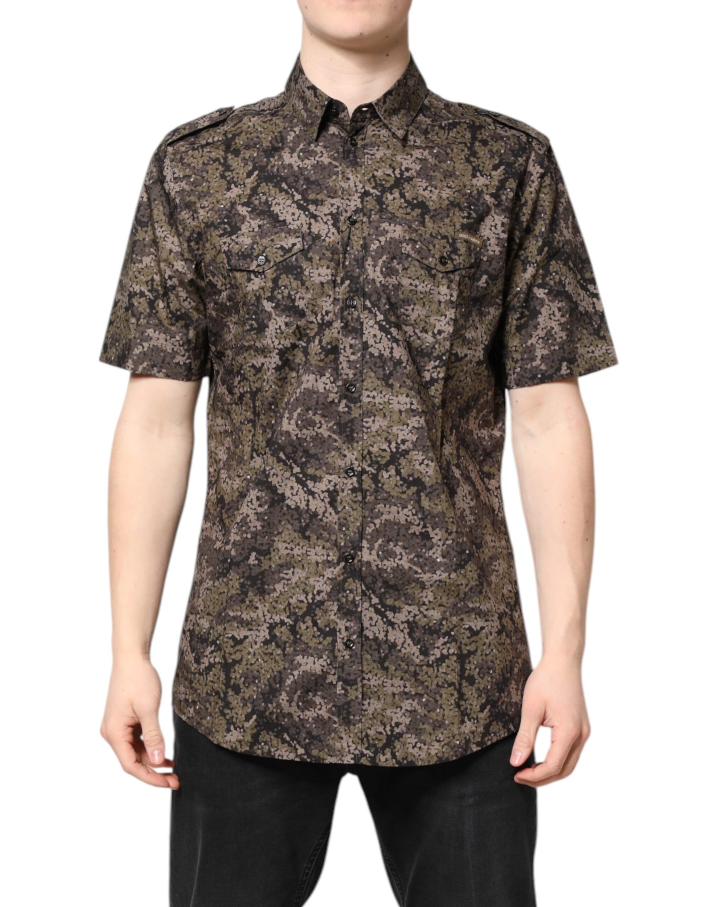Dolce & Gabbana Multicolor Camouflage Button Down GOLD Shirt by Dolce & Gabbana