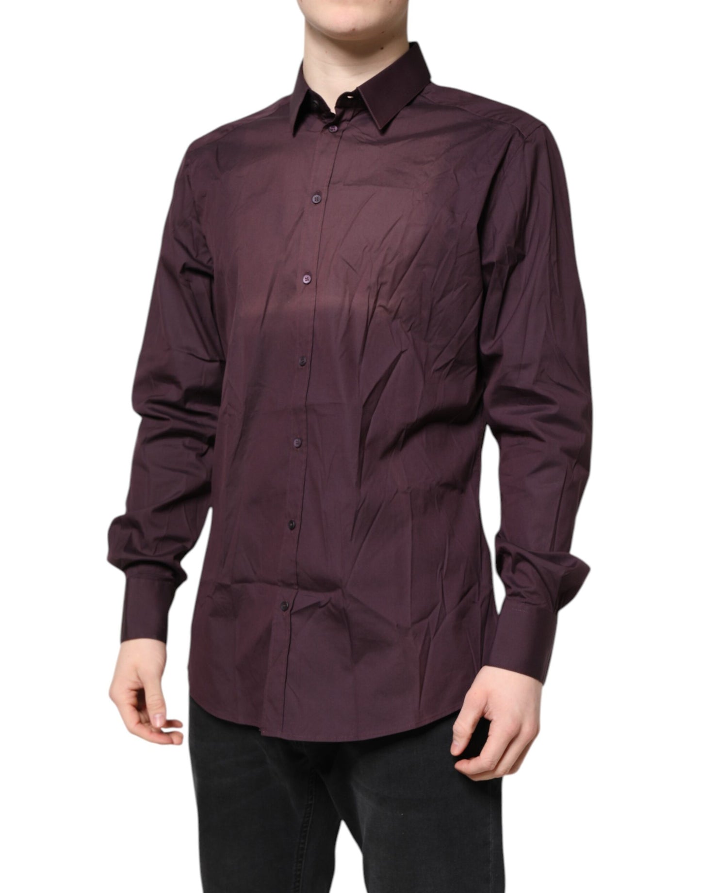 Dolce & Gabbana Burgundy Cotton GOLD Long Sleeves Shirt by Dolce & Gabbana
