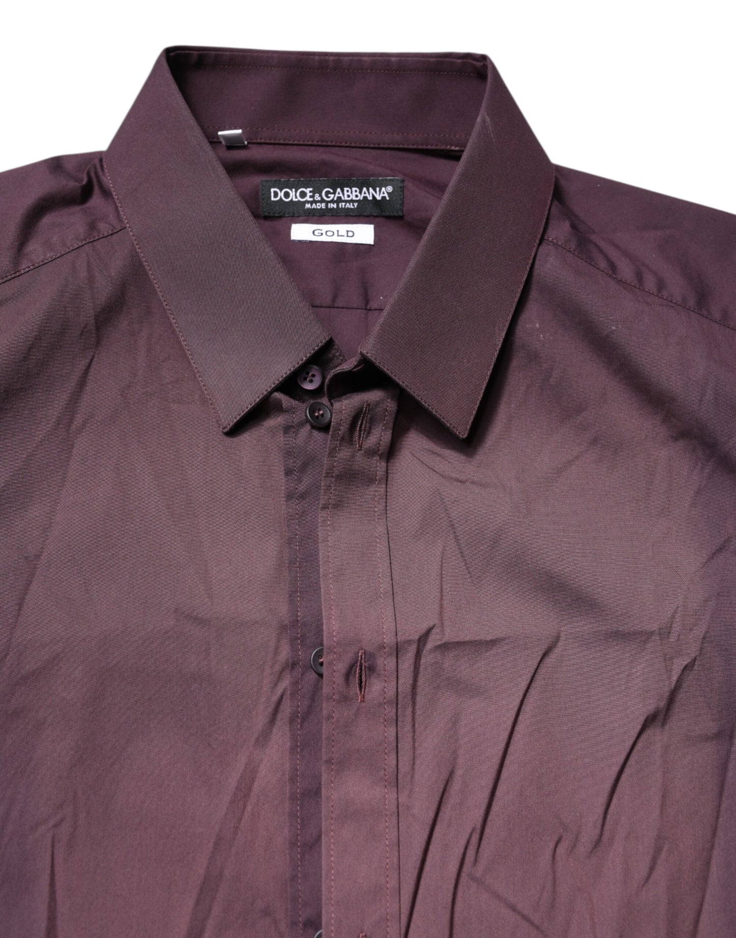 Dolce & Gabbana Burgundy Cotton GOLD Long Sleeves Shirt by Dolce & Gabbana
