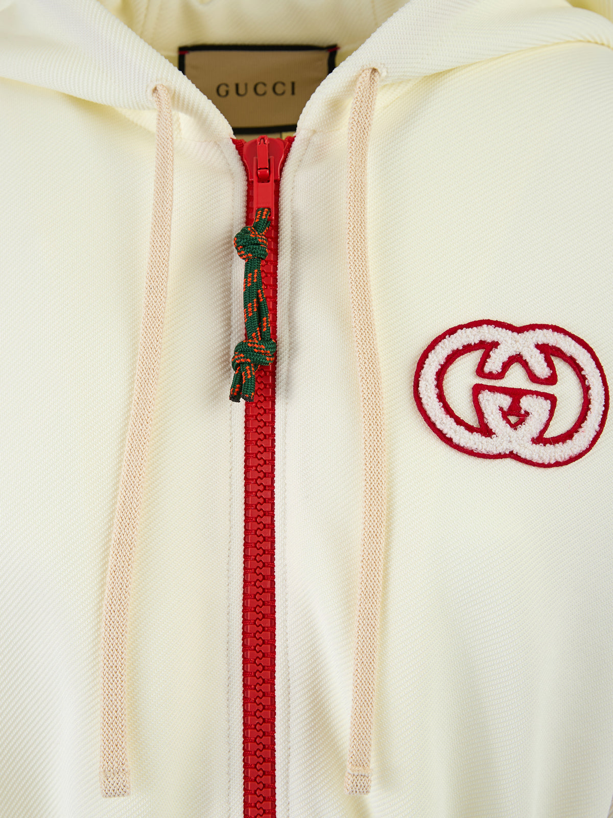 Survêtement à capuche en polyester crème avec logo Gucci