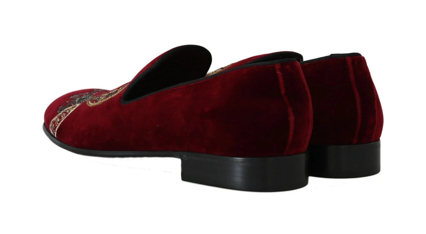 Mocassins homme Dolce & Gabbana en velours bordeaux à paillettes